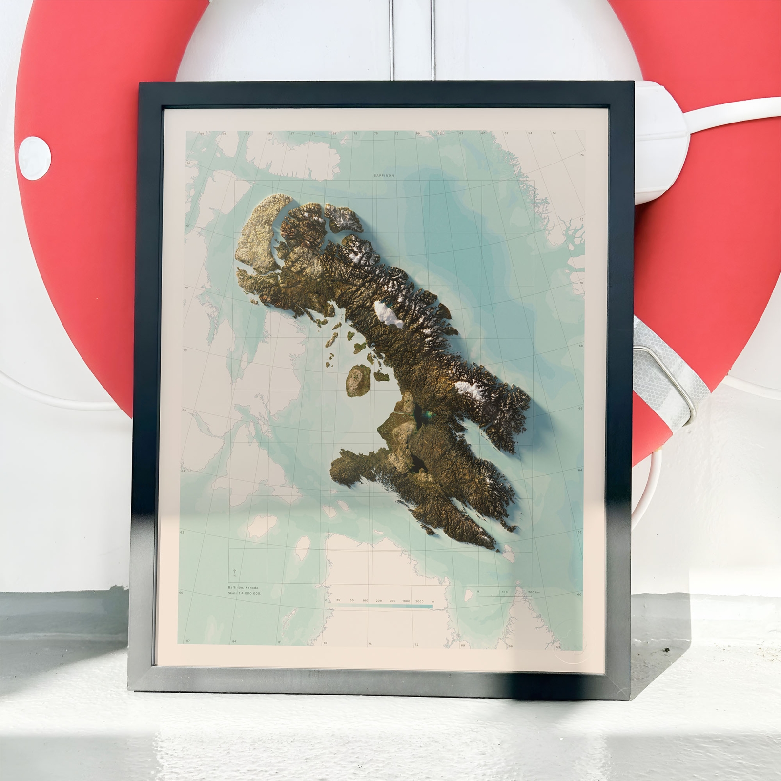 Baffinön topografisk karta, dagsljus