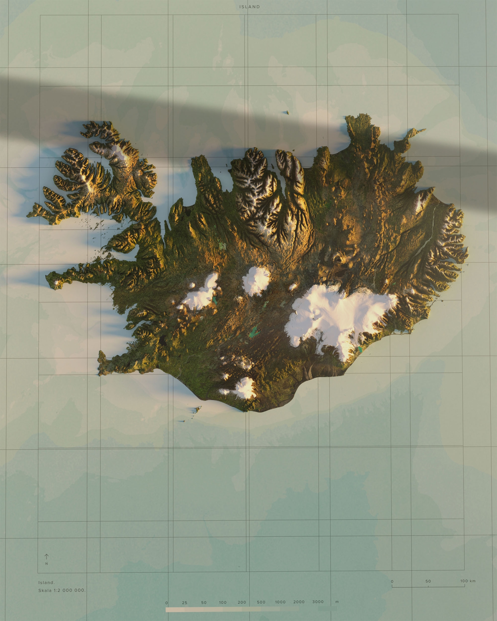 Island topografisk karta, detaljbild