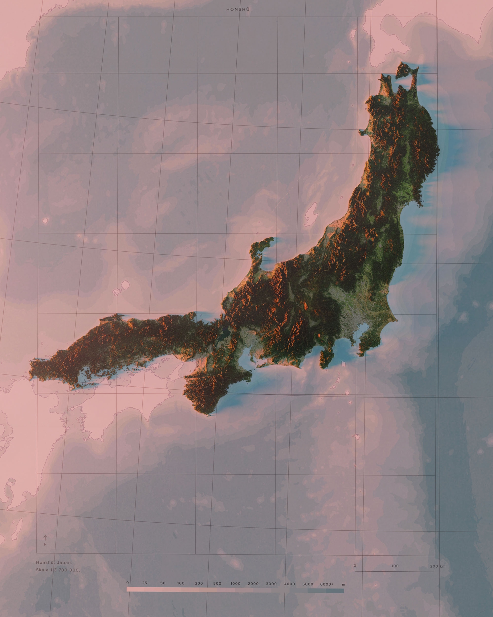 Honshu topografisk karta, detaljbild
