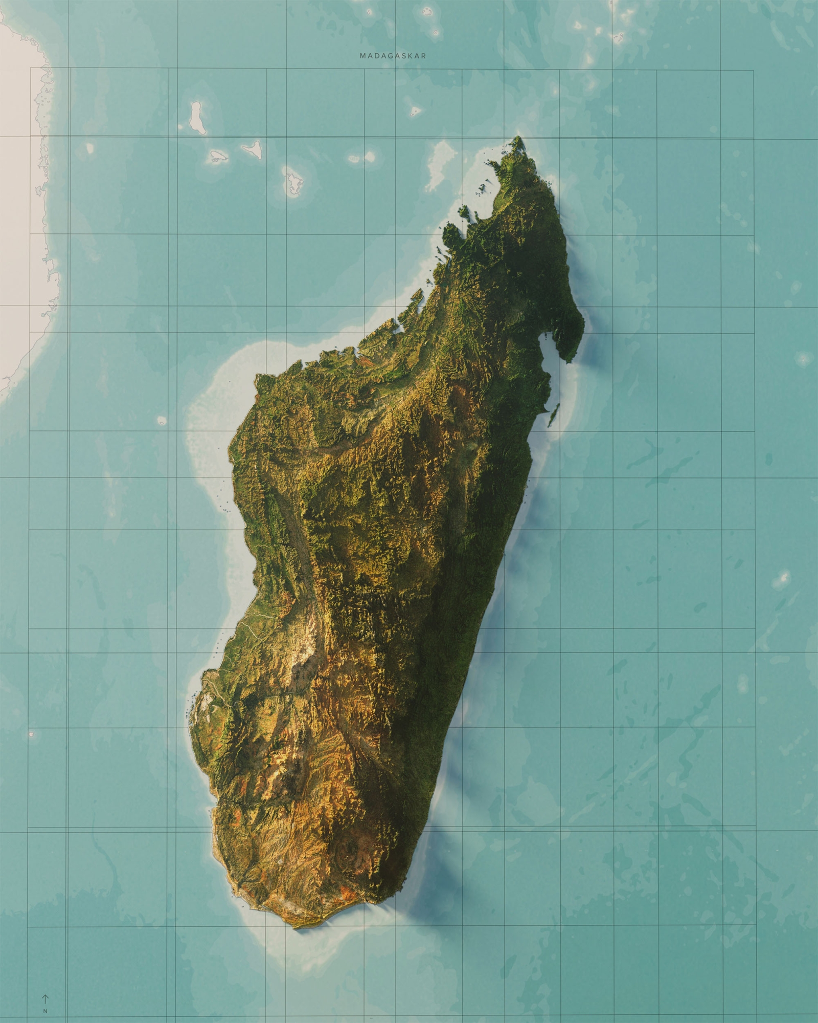 Madagaskar topografisk karta, detaljbild