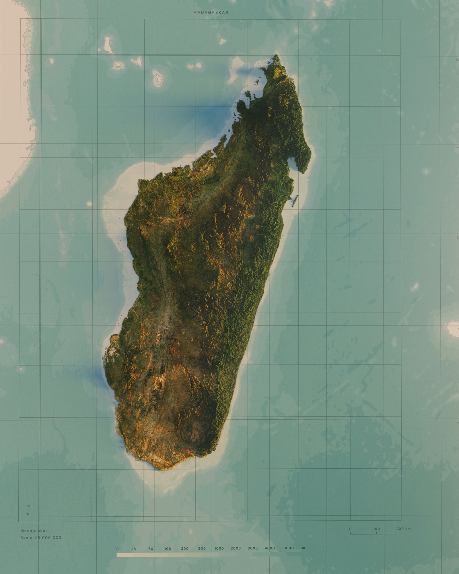 Madagaskar topografisk karta, detaljbild