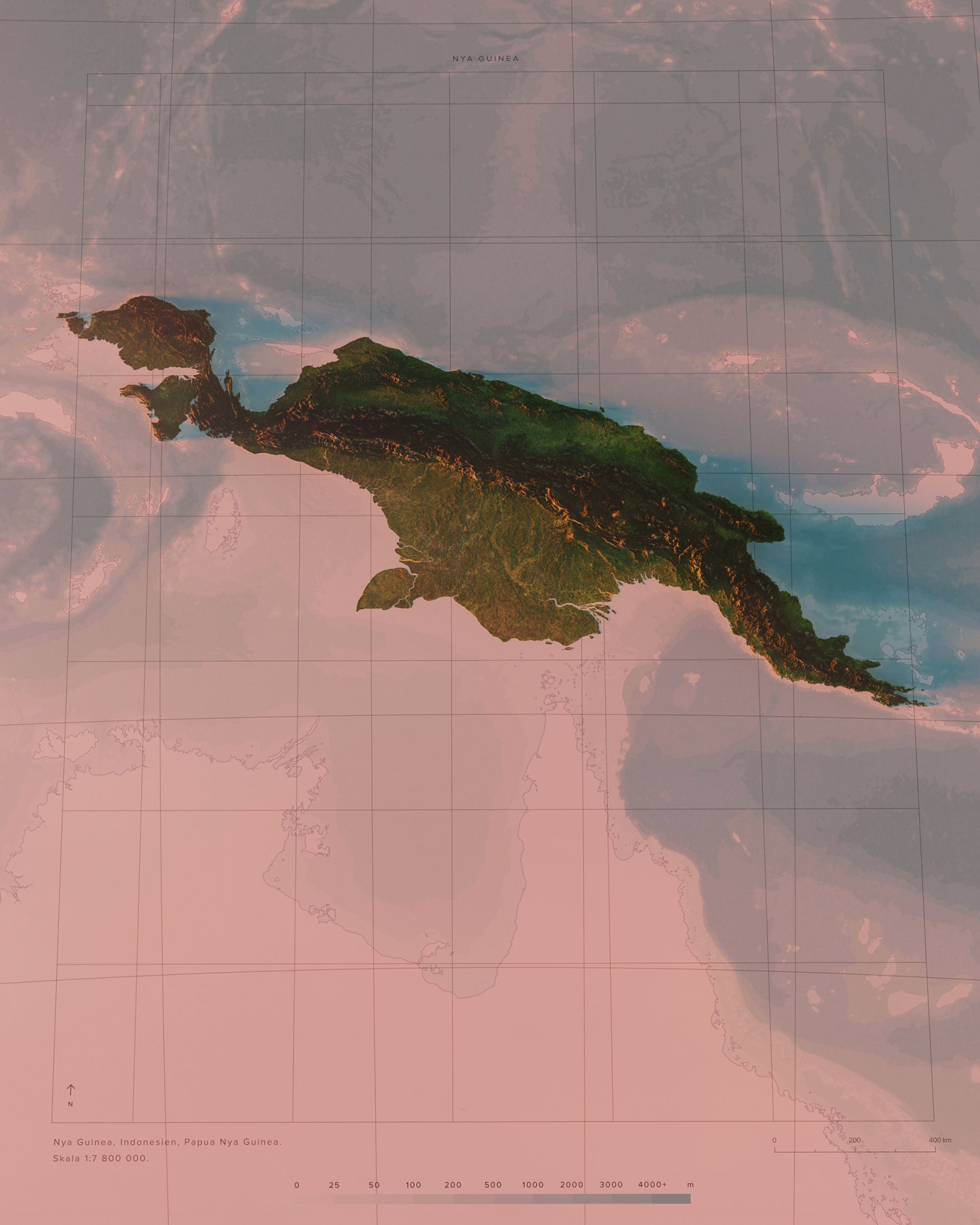 Nya Guinea topografisk karta, detaljbild