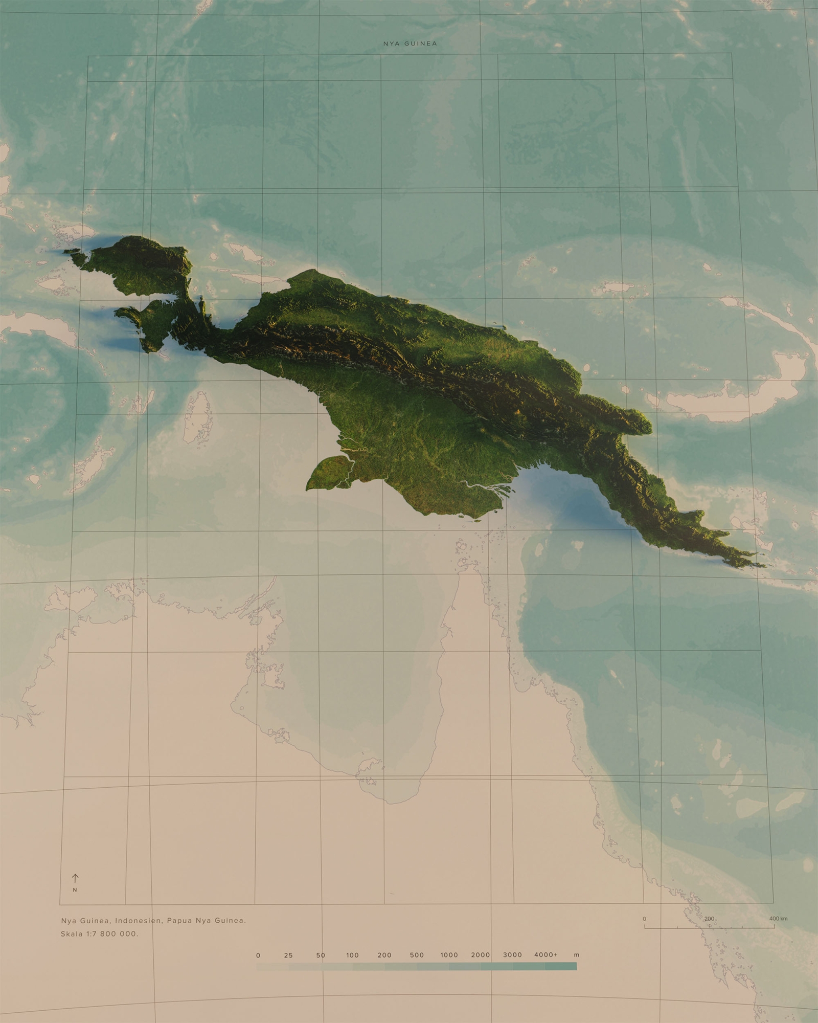 Nya Guinea topografisk karta, detaljbild