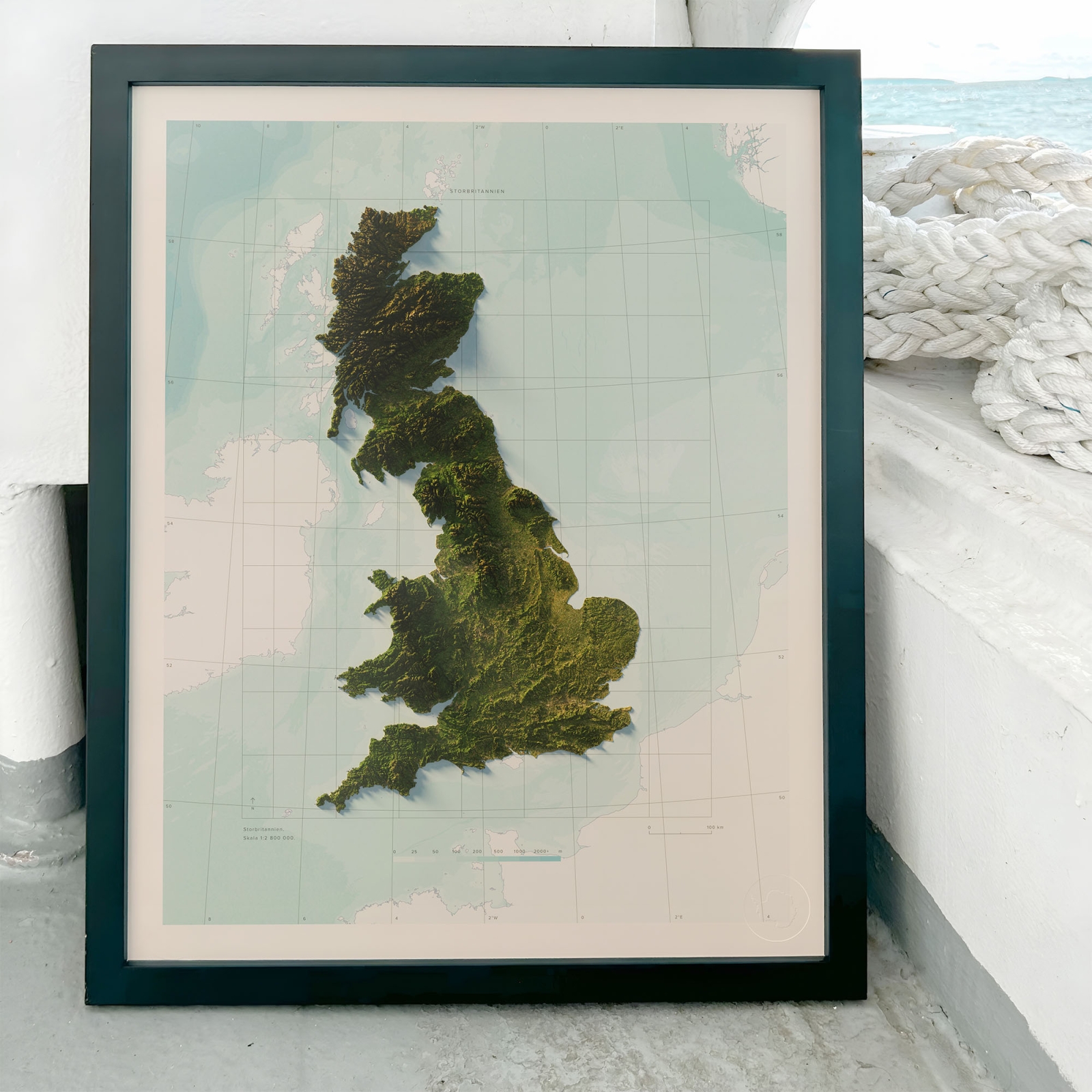 Storbritannien topografisk karta, dagsljus