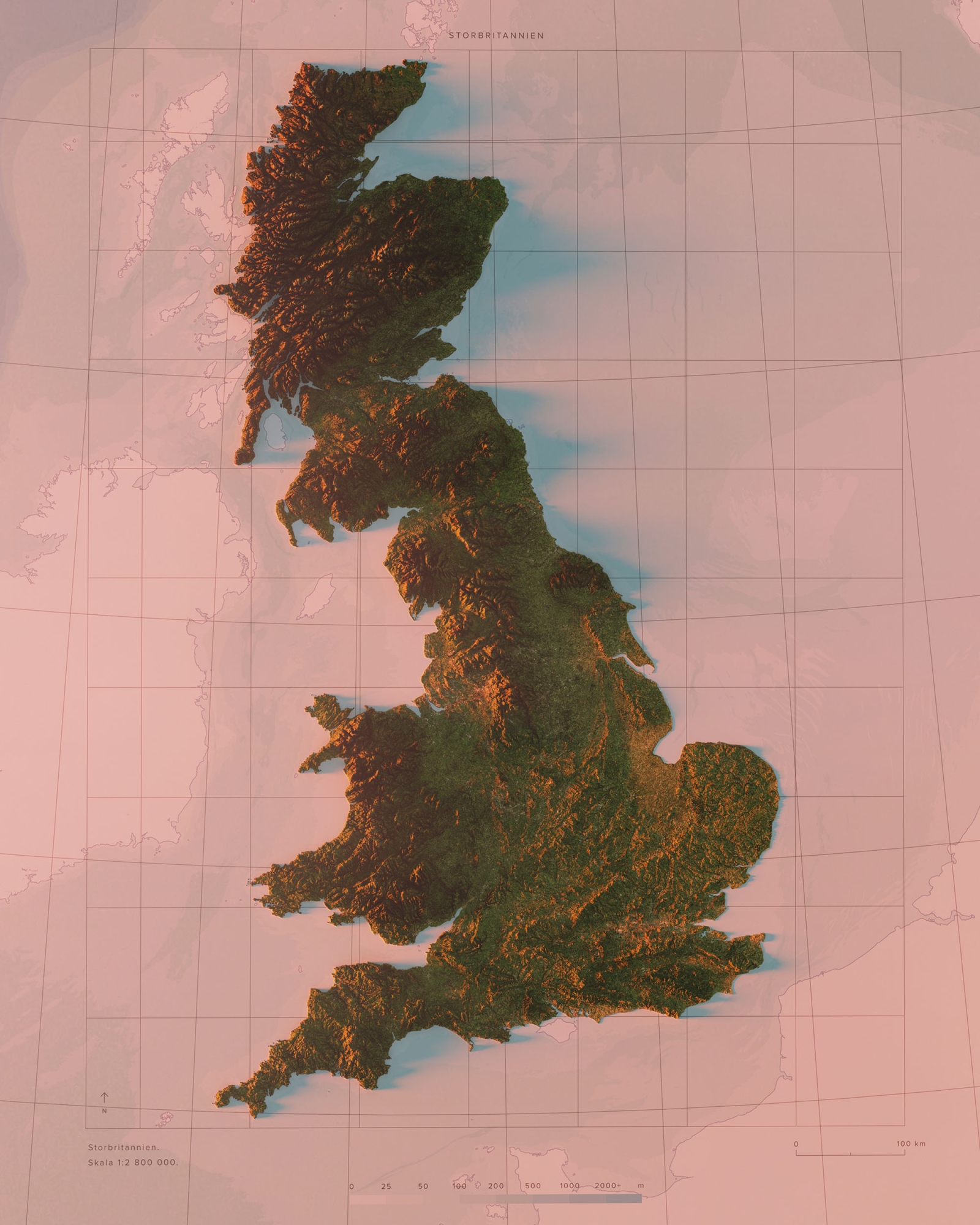 Storbritannien topografisk karta, detaljbild