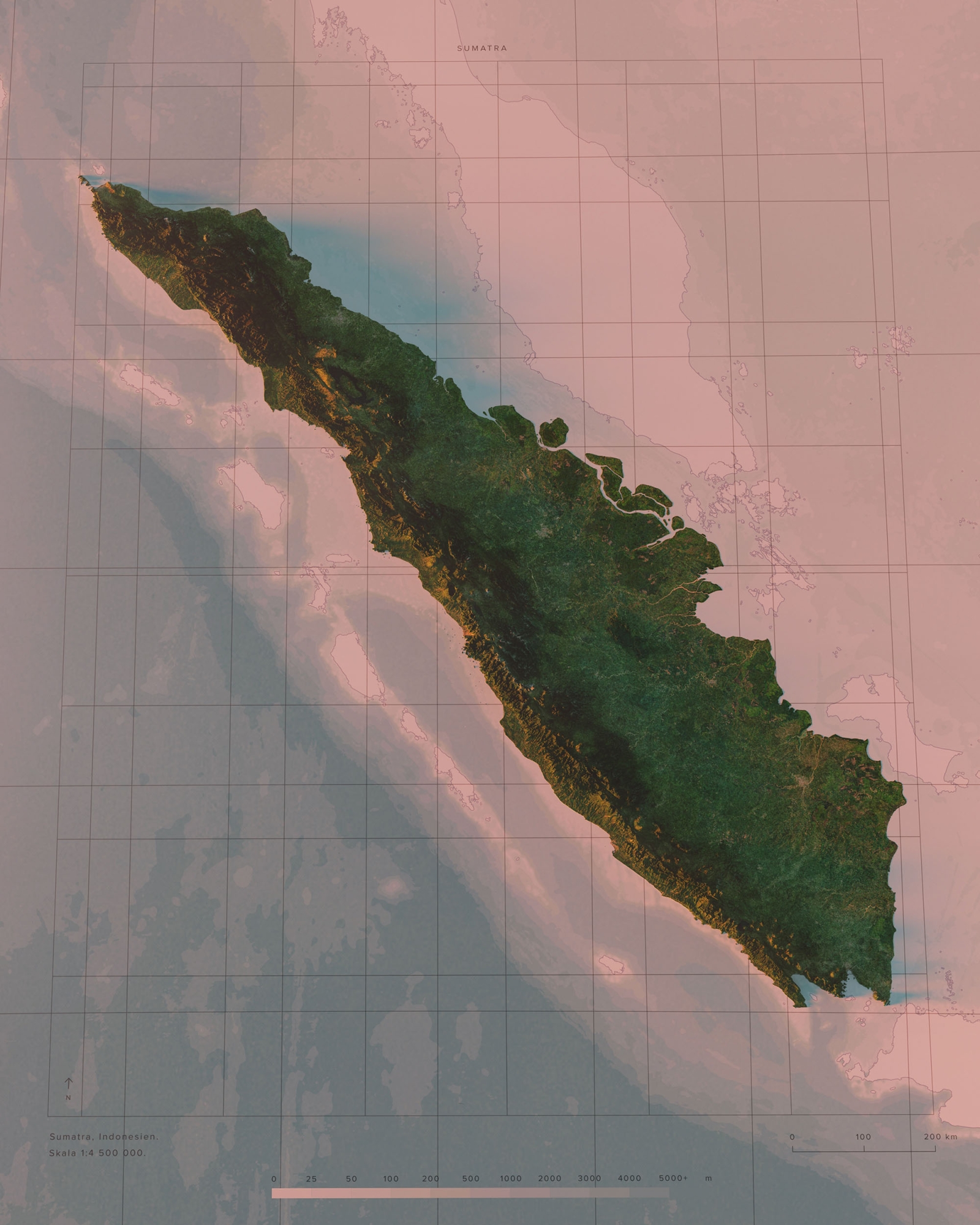 Sumatra topografisk karta, detaljbild