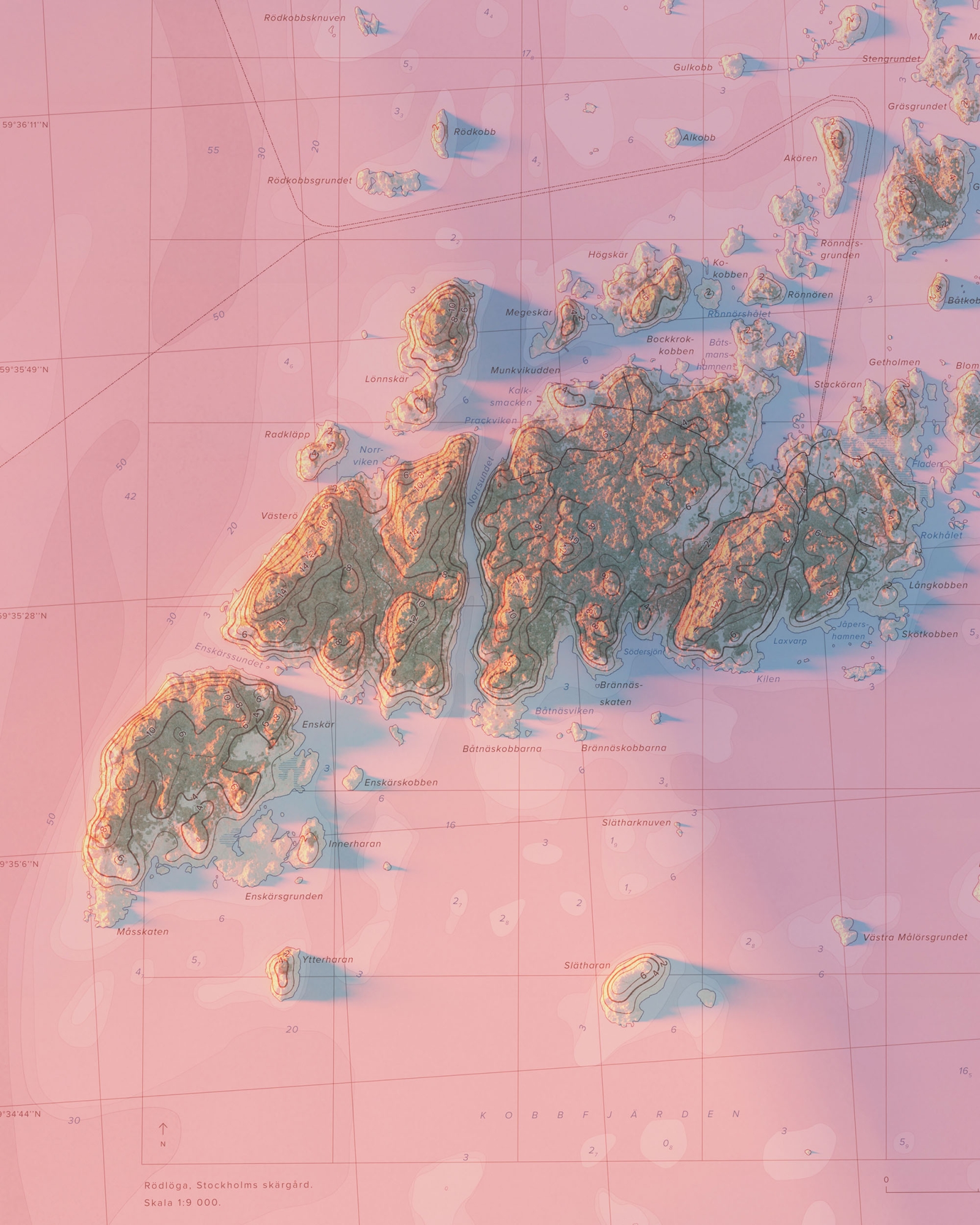 Rödlöga topografisk karta, detaljbild