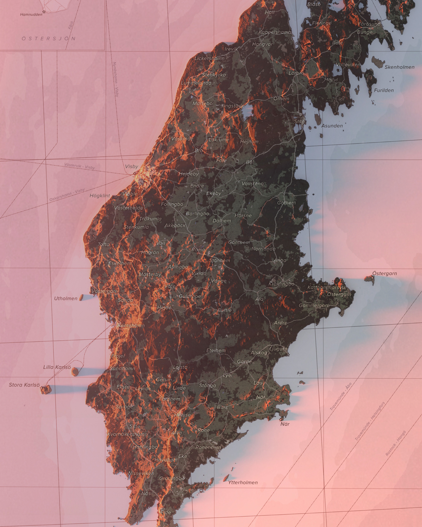 Gotland topografisk karta, detaljbild.