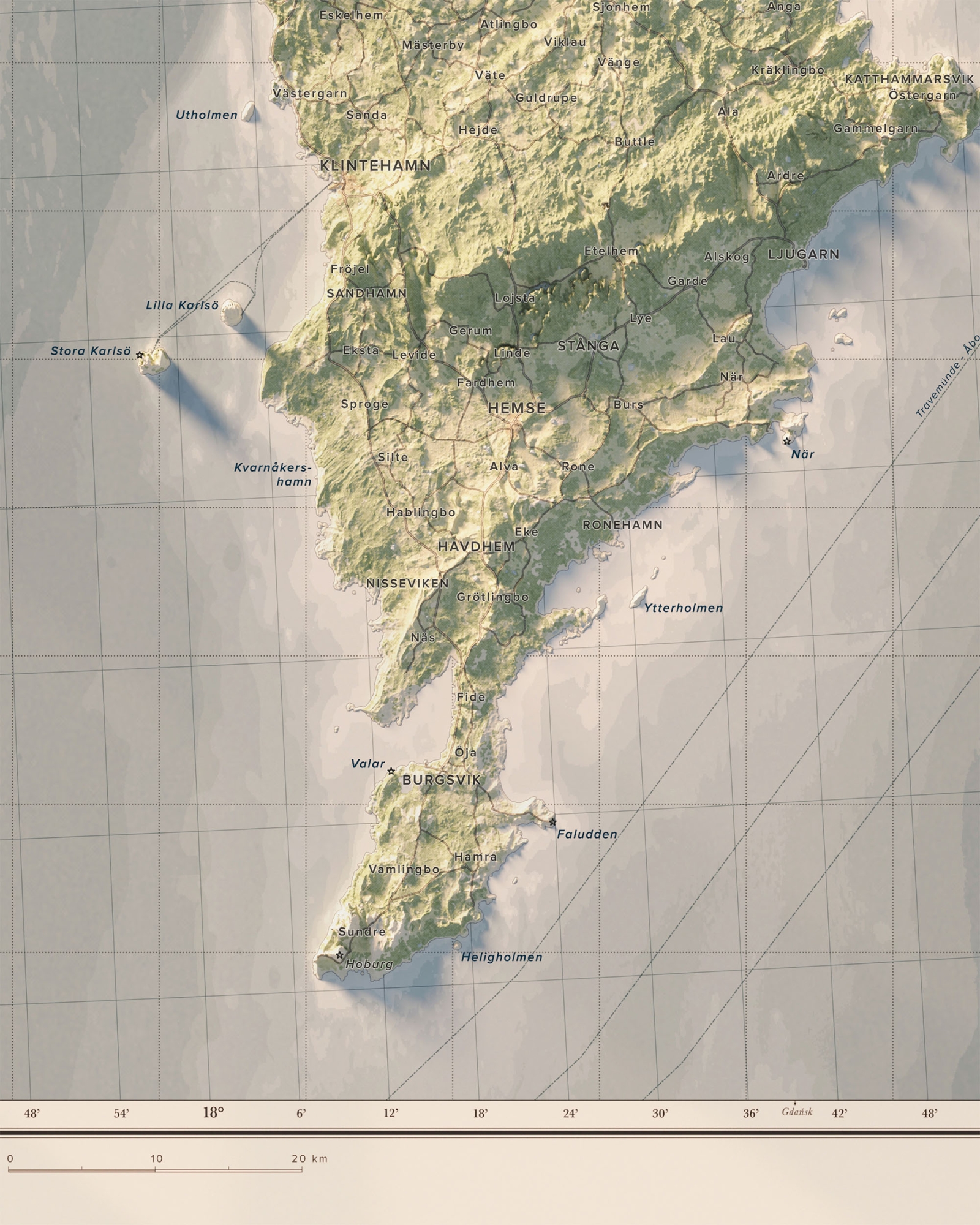 Gotland topografisk karta, detaljbild.