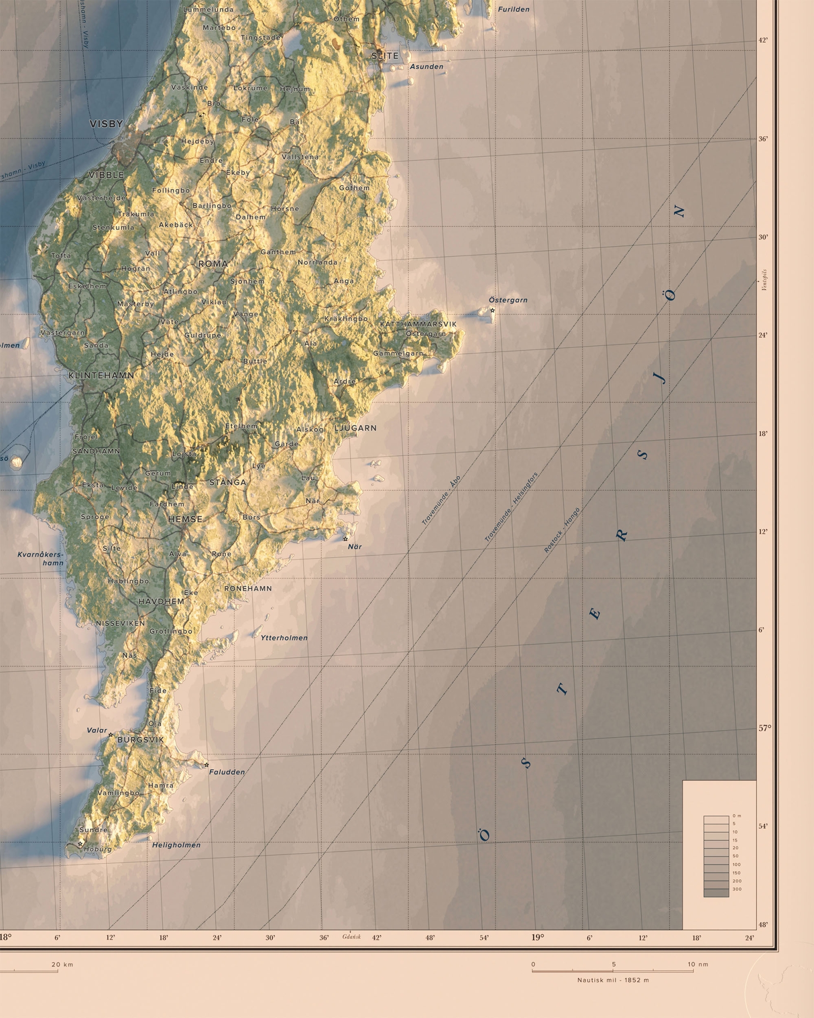 Gotland topografisk karta, detaljbild.