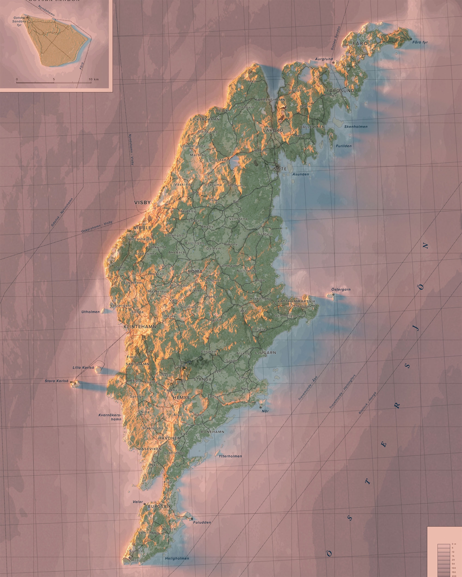 Gotland topografisk karta, detaljbild.