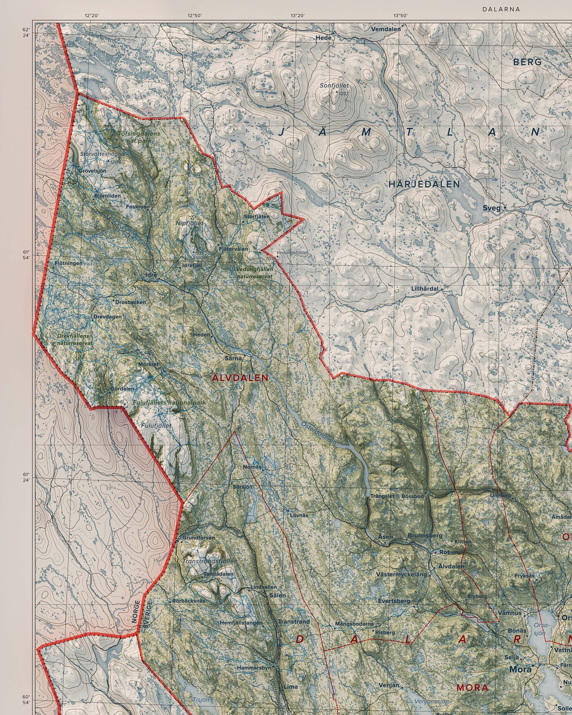 Topografisk karta över Dalarna, detalj