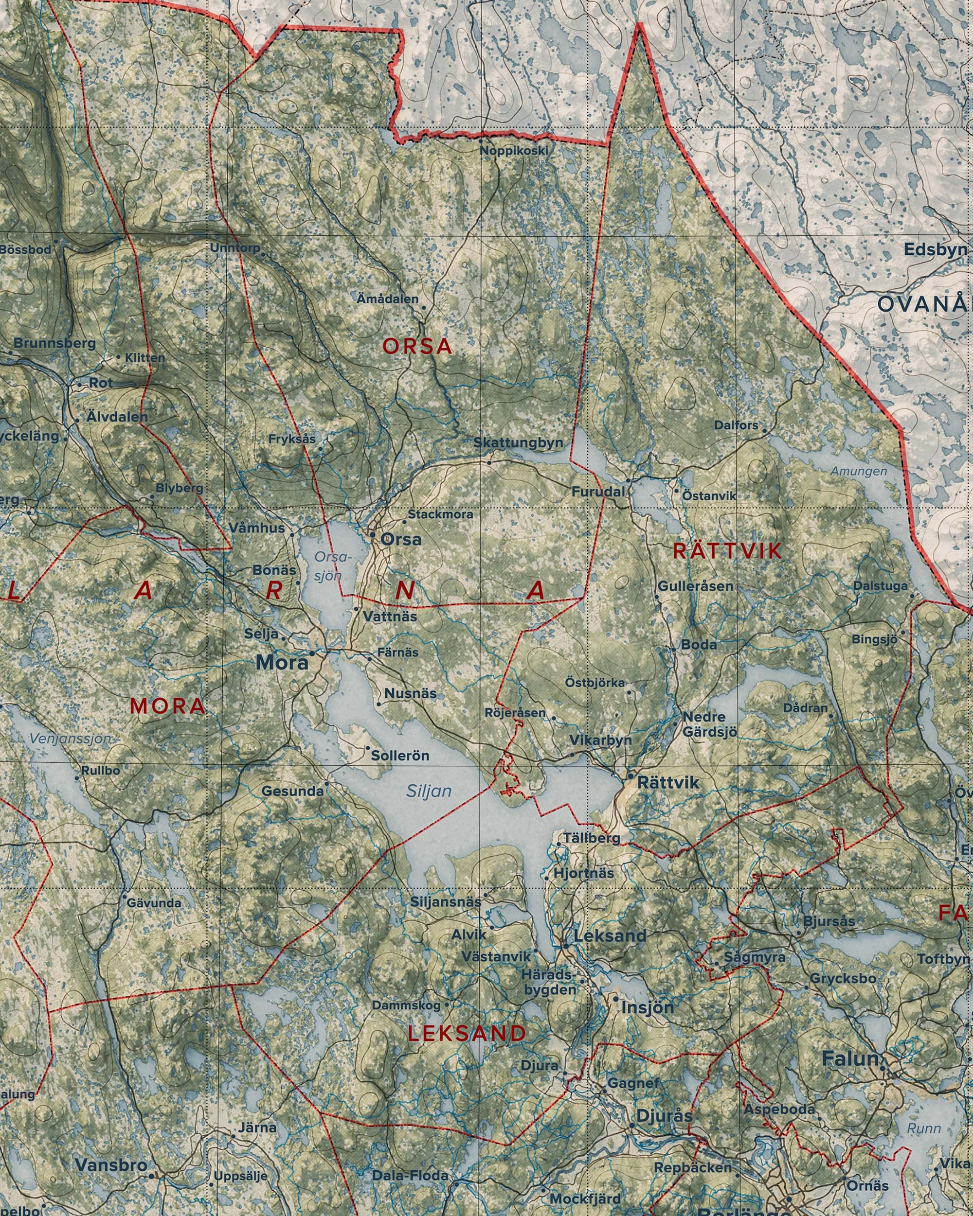 Topografisk karta över Dalarna, detalj