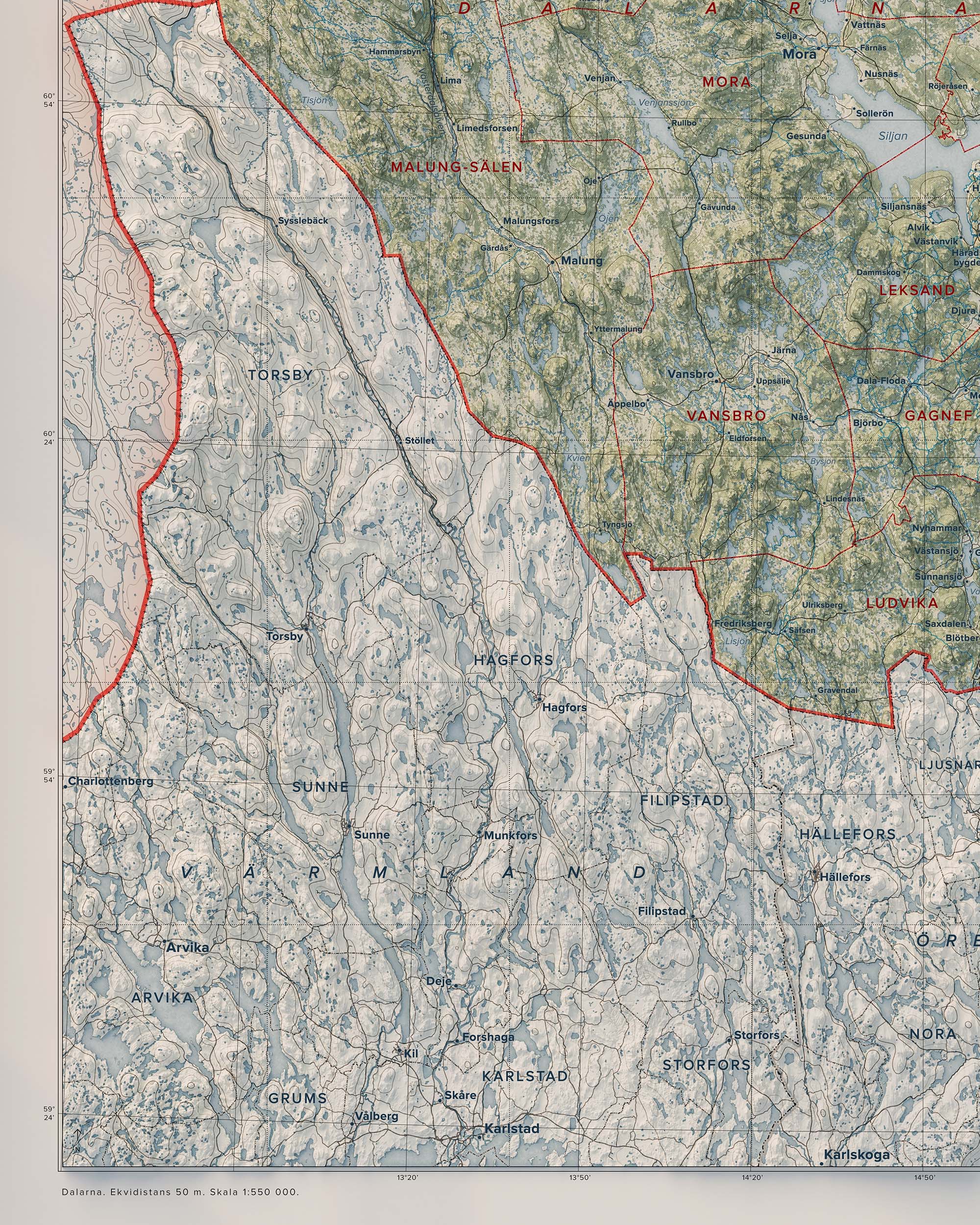 Topografisk karta över Dalarna, detalj