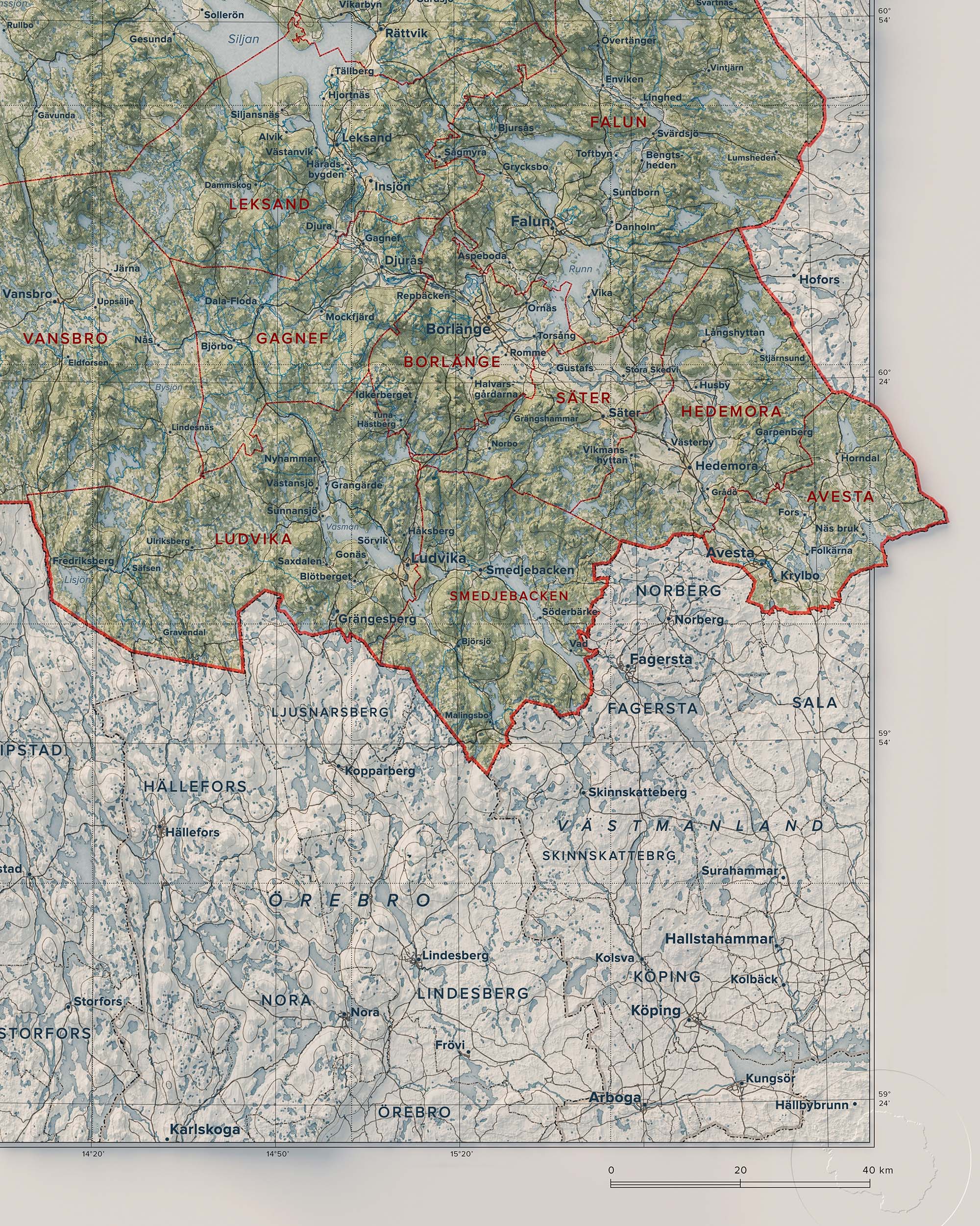 Topografisk karta över Dalarna, detalj