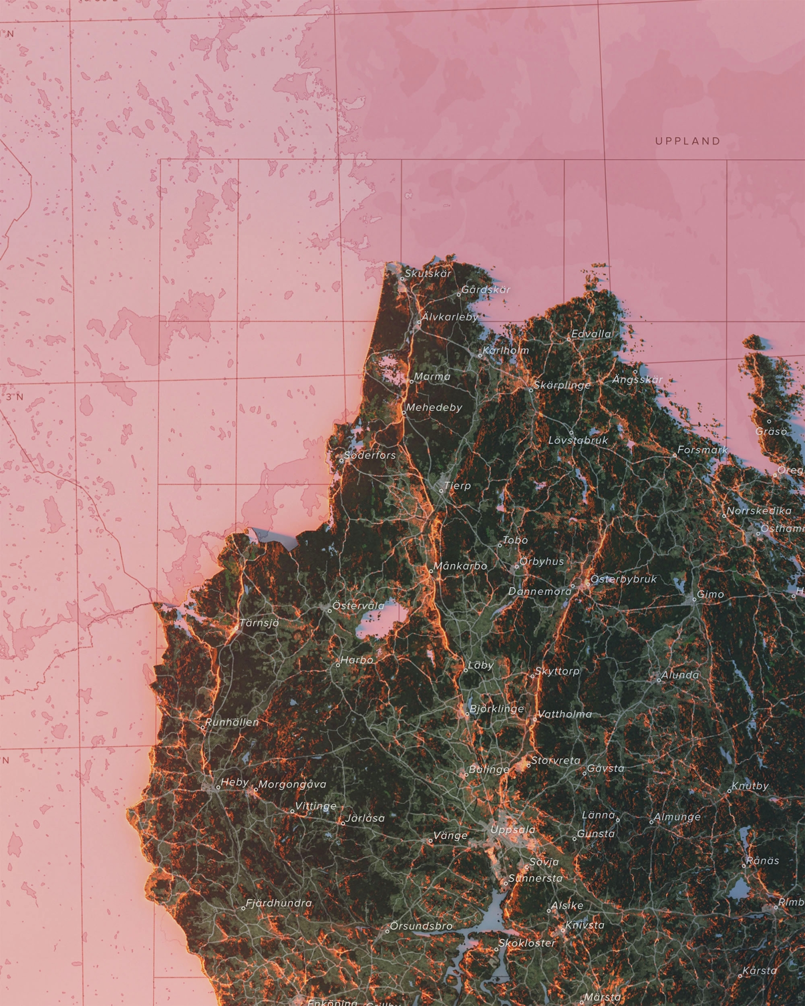Uppland topografisk landskapskarta, detaljbild