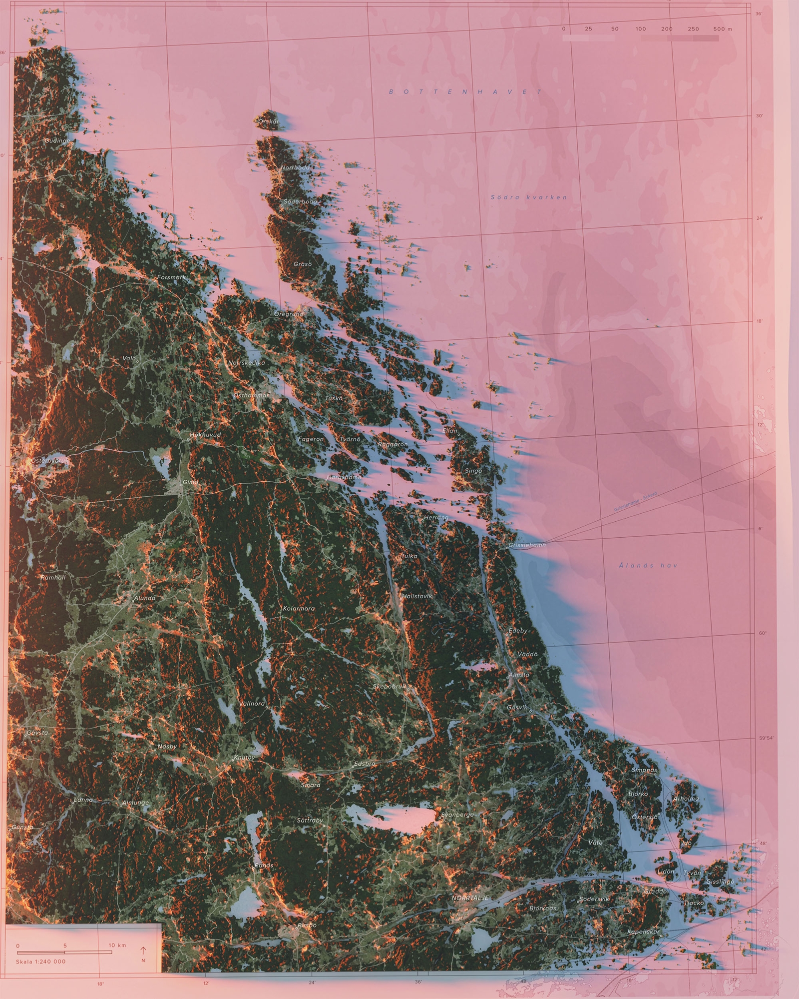 Norra Roslagen topografisk karta, detaljbild