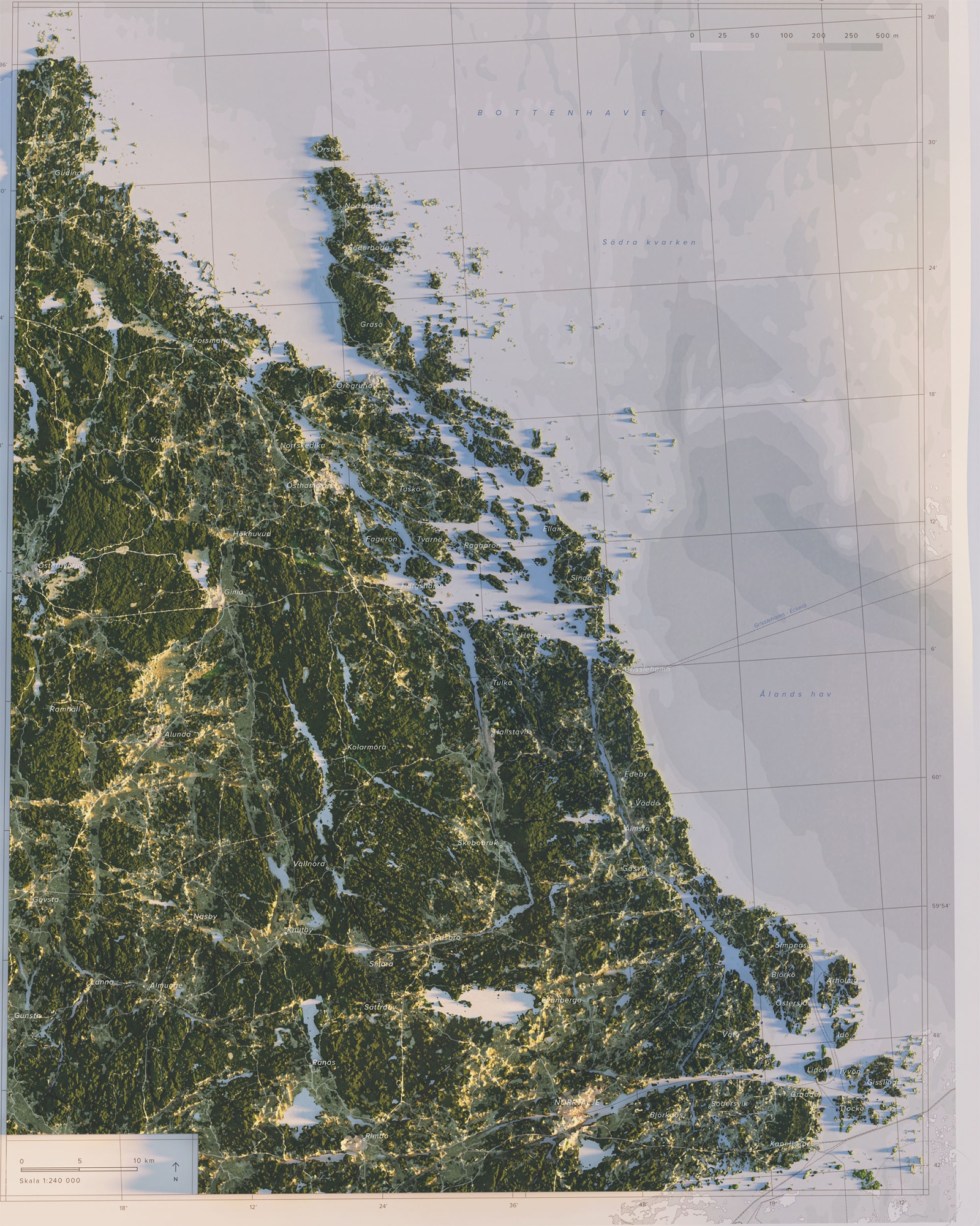 Norra Roslagen topografisk karta, detaljbild