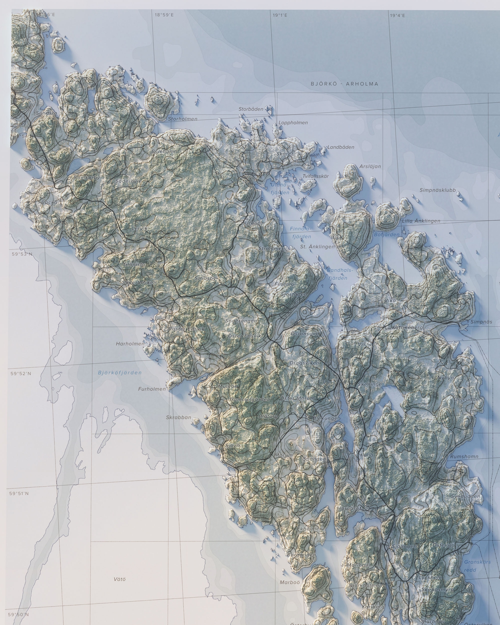 Björkö-Arholma topografisk karta, detaljbild