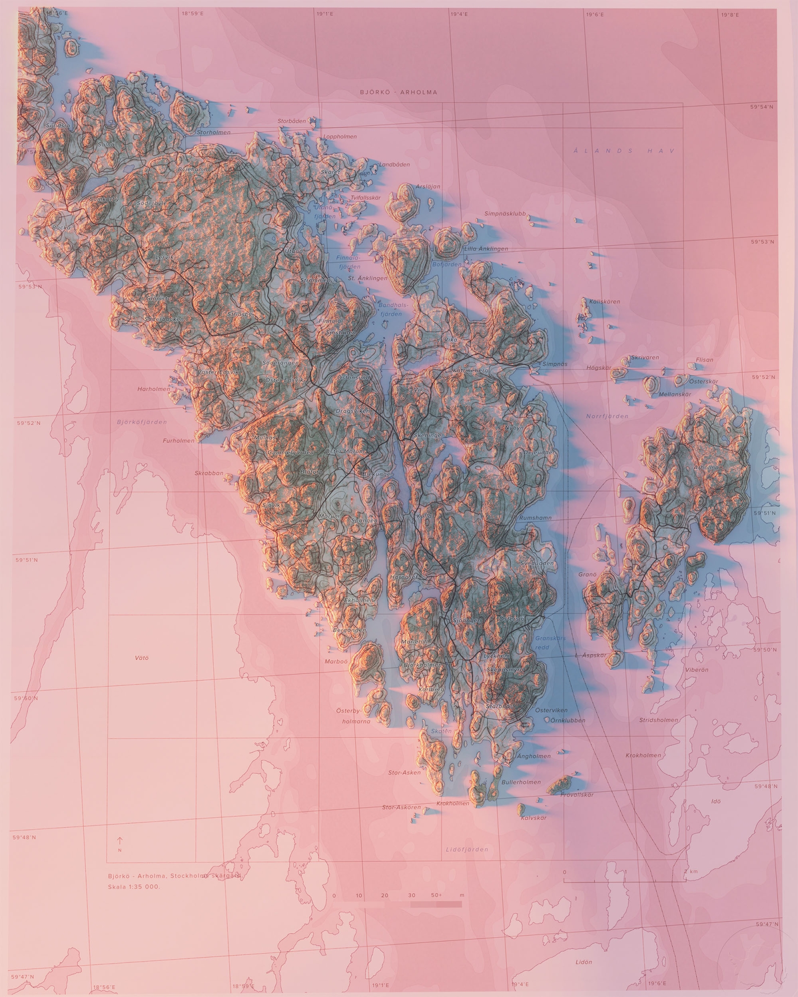 Björkö-Arholma topografisk karta, detaljbild