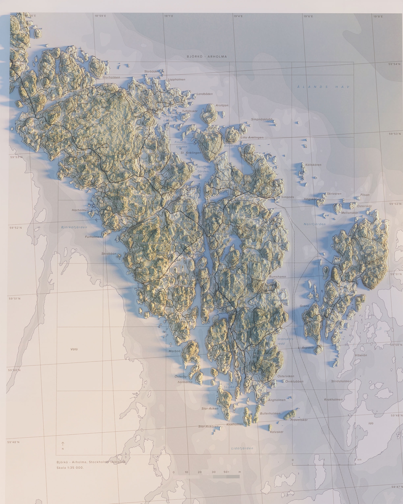 Björkö-Arholma topografisk karta, detaljbild