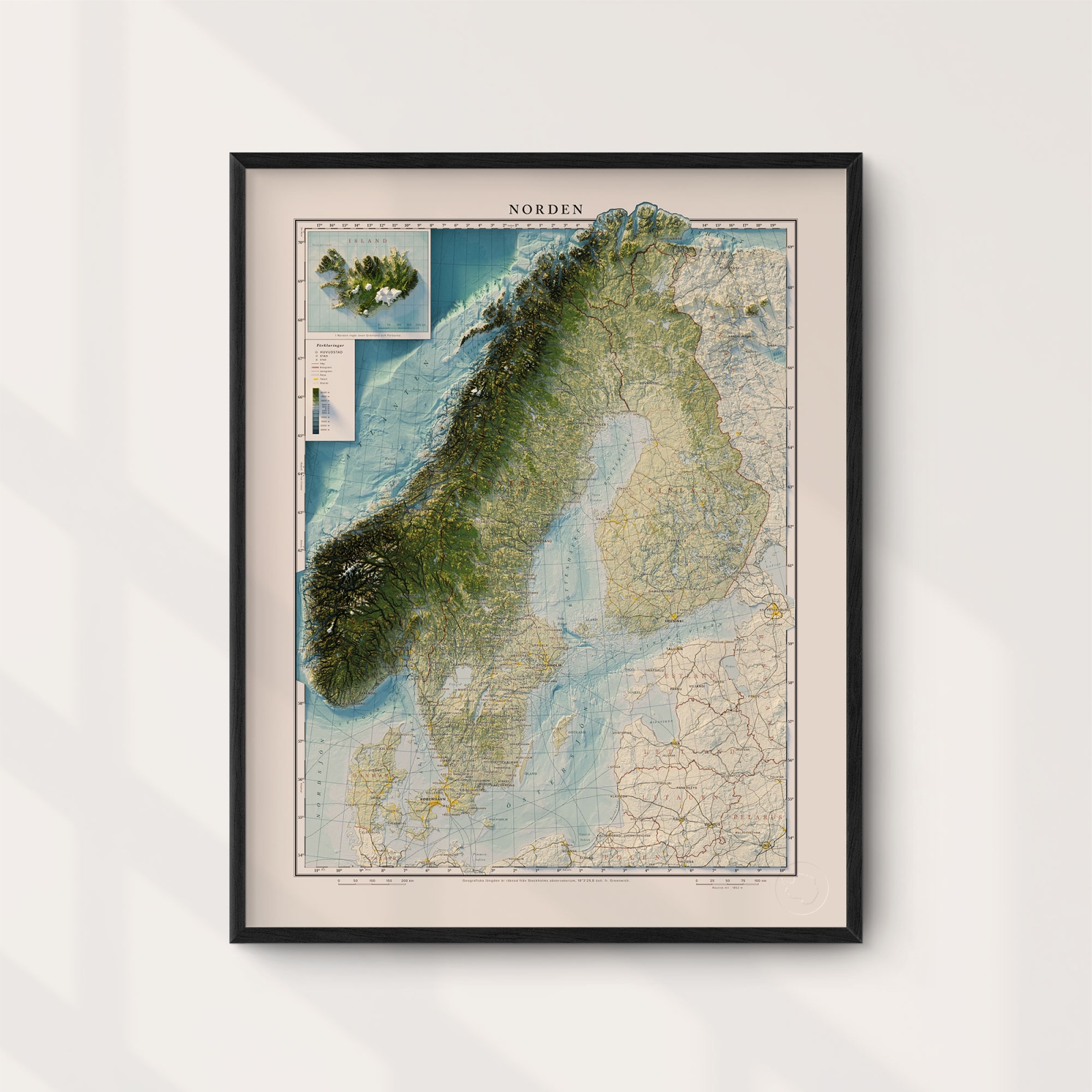 Sverigekarta med omgivande nordiska länder