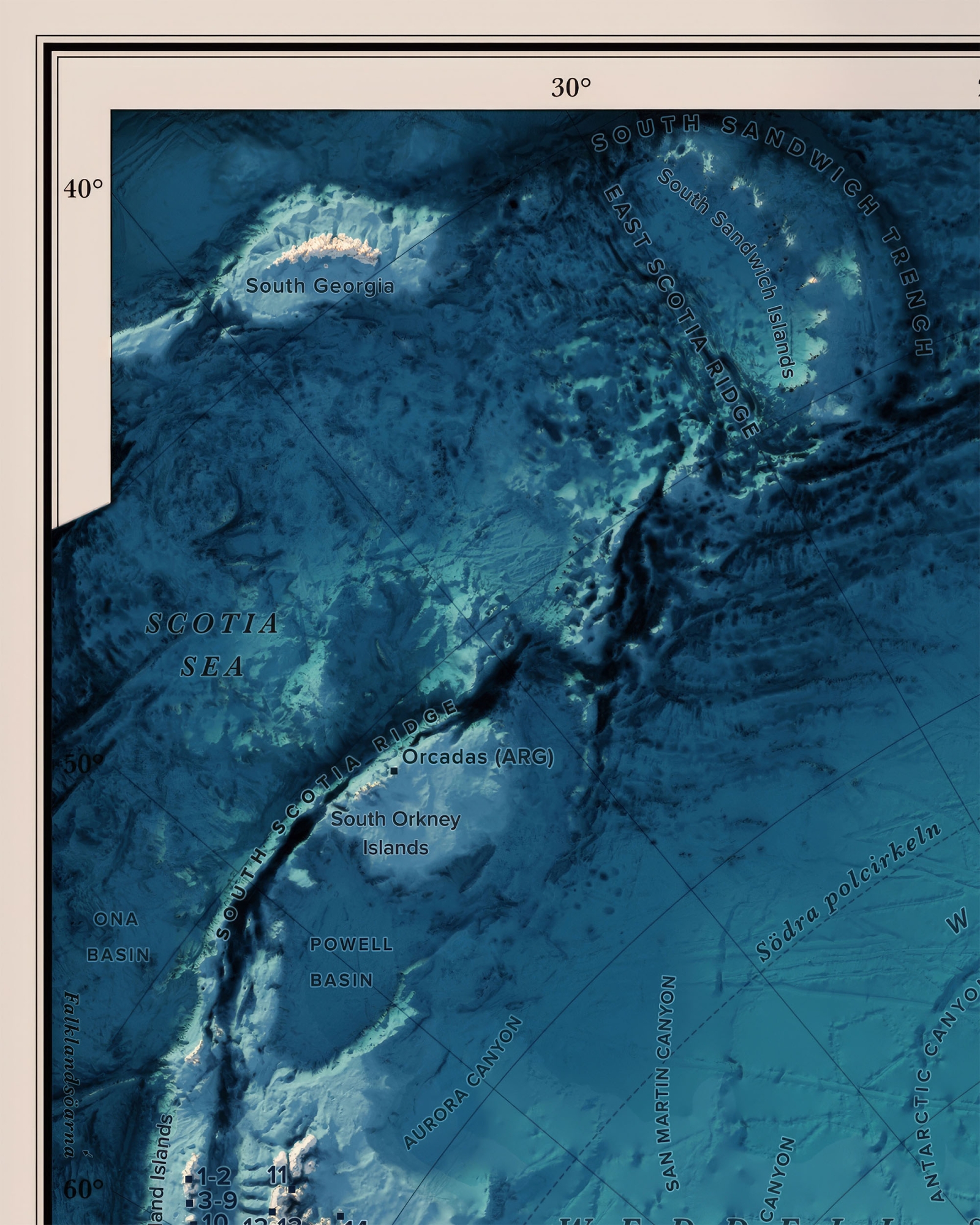 Antarktis topografisk karta, detaljbild