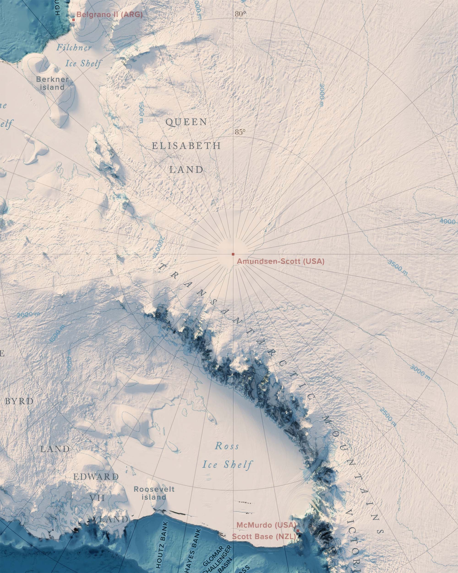 Antarktis topografisk karta, detaljbild