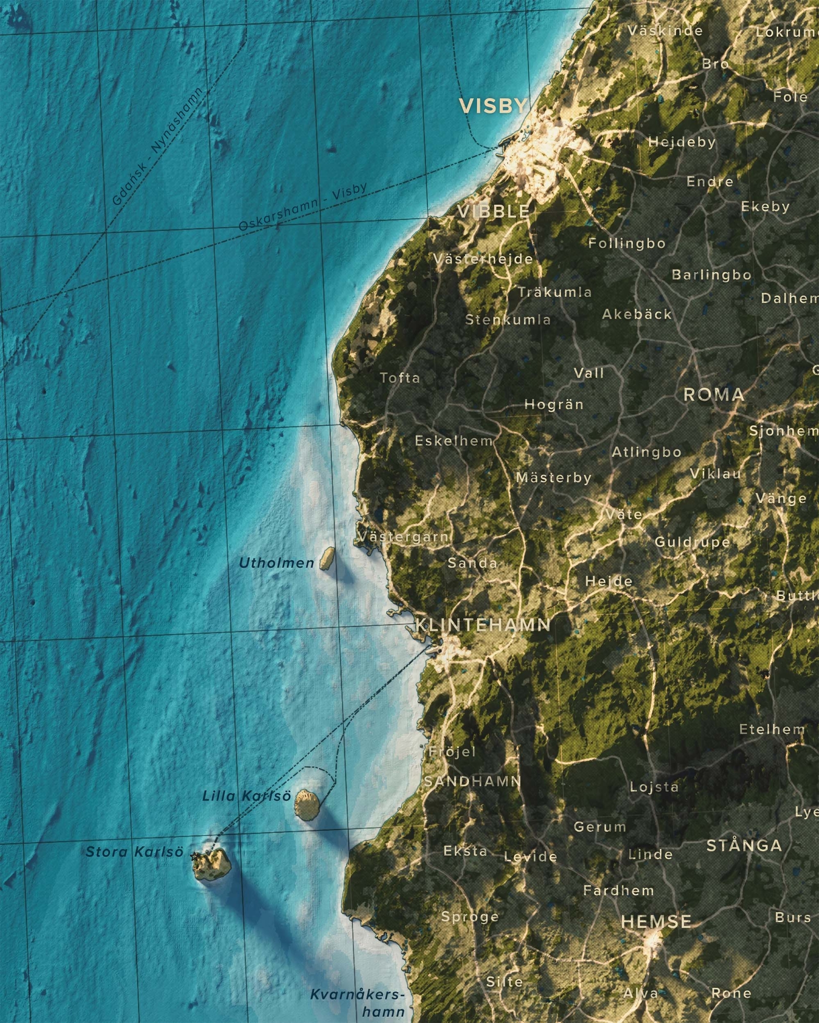 Gotland topografisk karta, detaljbild - blå serien