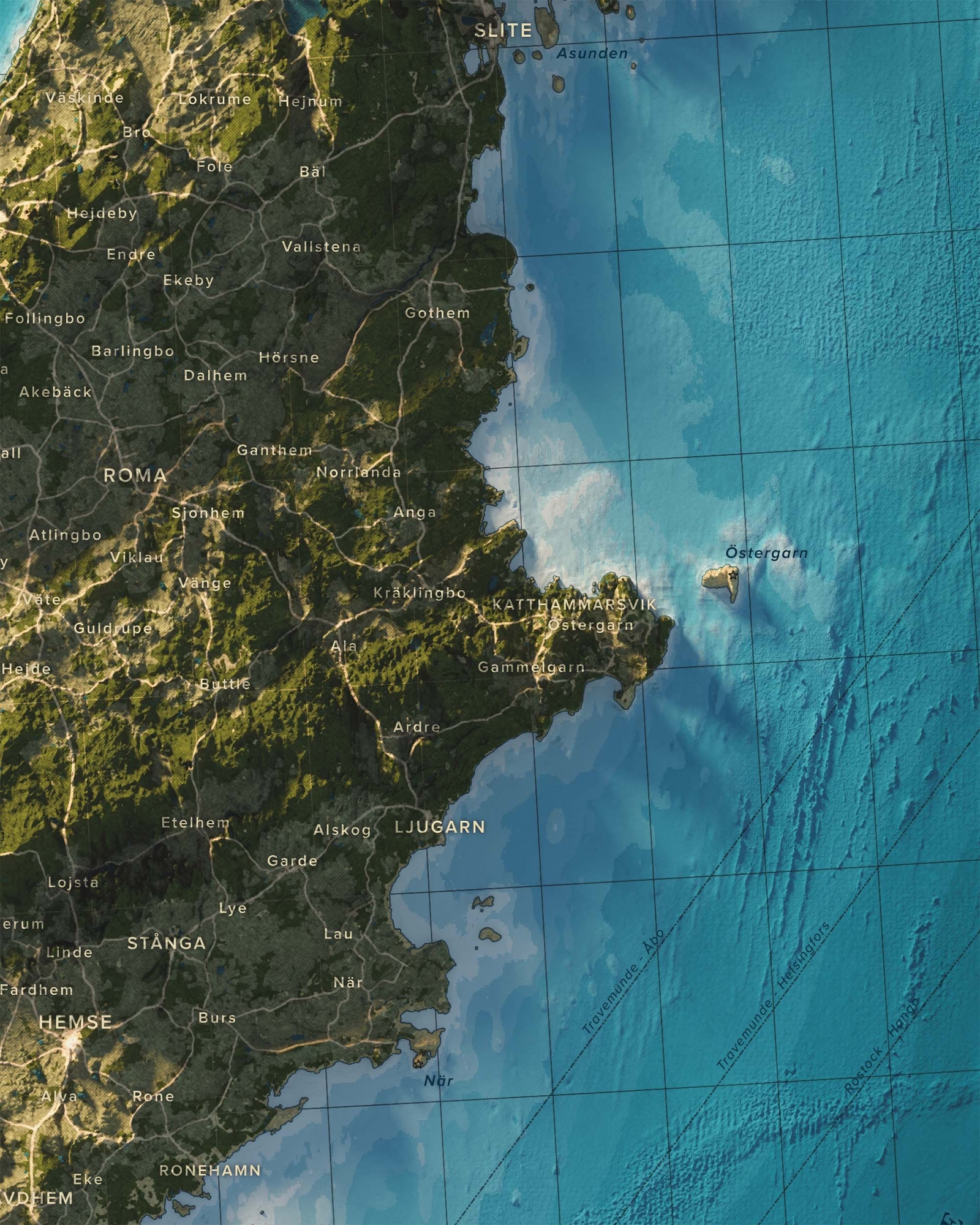 Gotland topografisk karta, detaljbild - blå serien