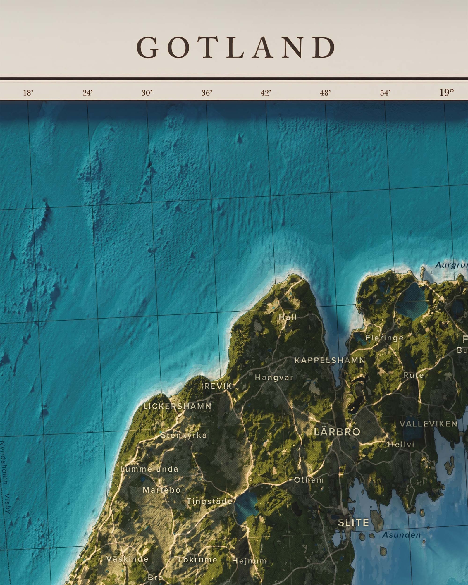 Gotland topografisk karta, detaljbild - blå serien