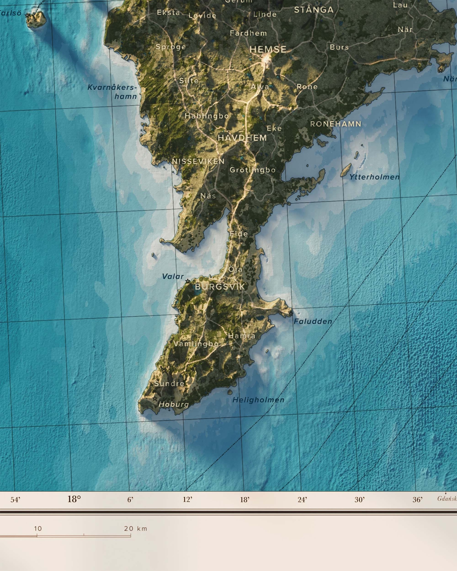 Gotland topografisk karta, detaljbild - blå serien