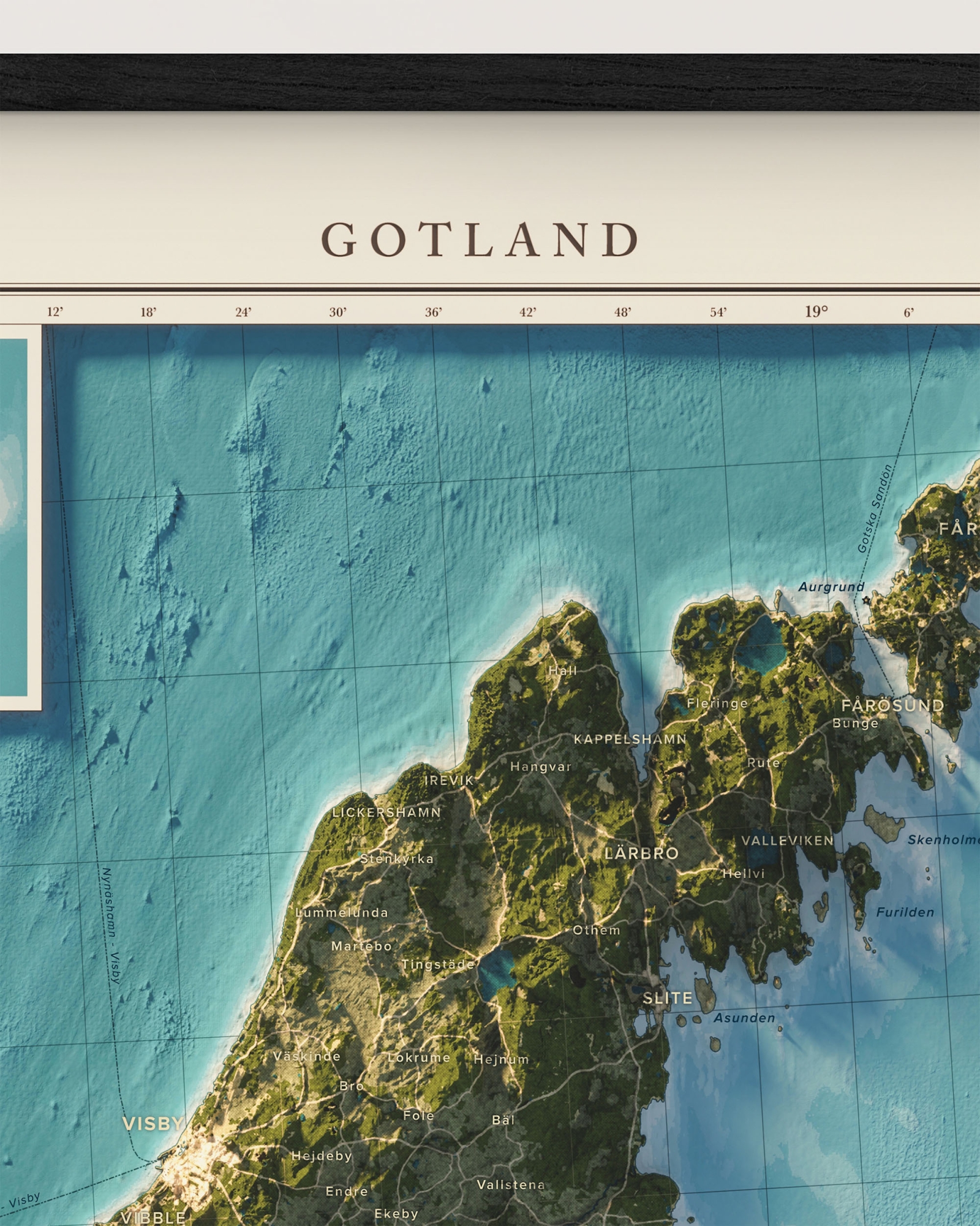 Gotland topografisk karta, detaljbild - blå serien