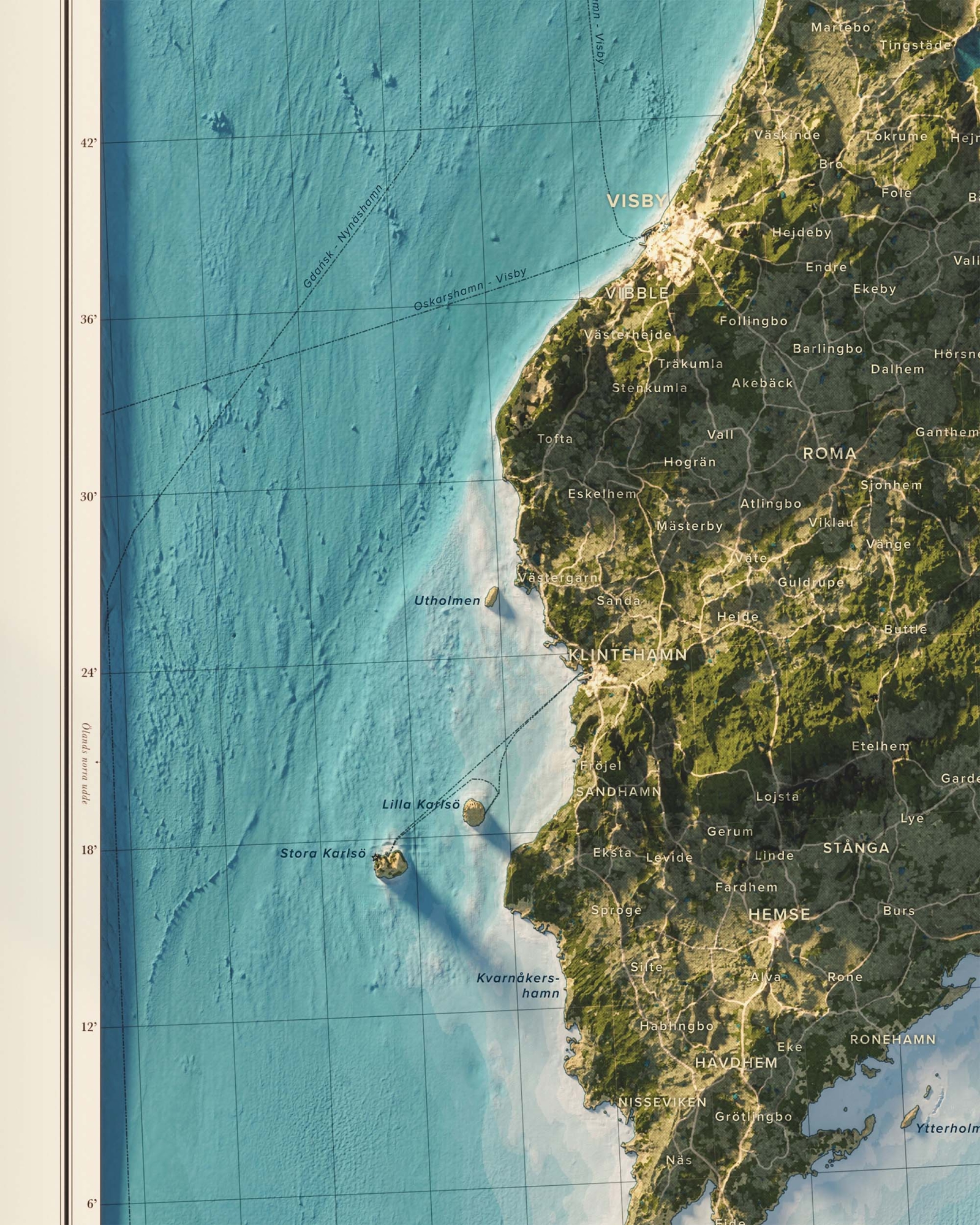 Gotland topografisk karta, detaljbild - blå serien