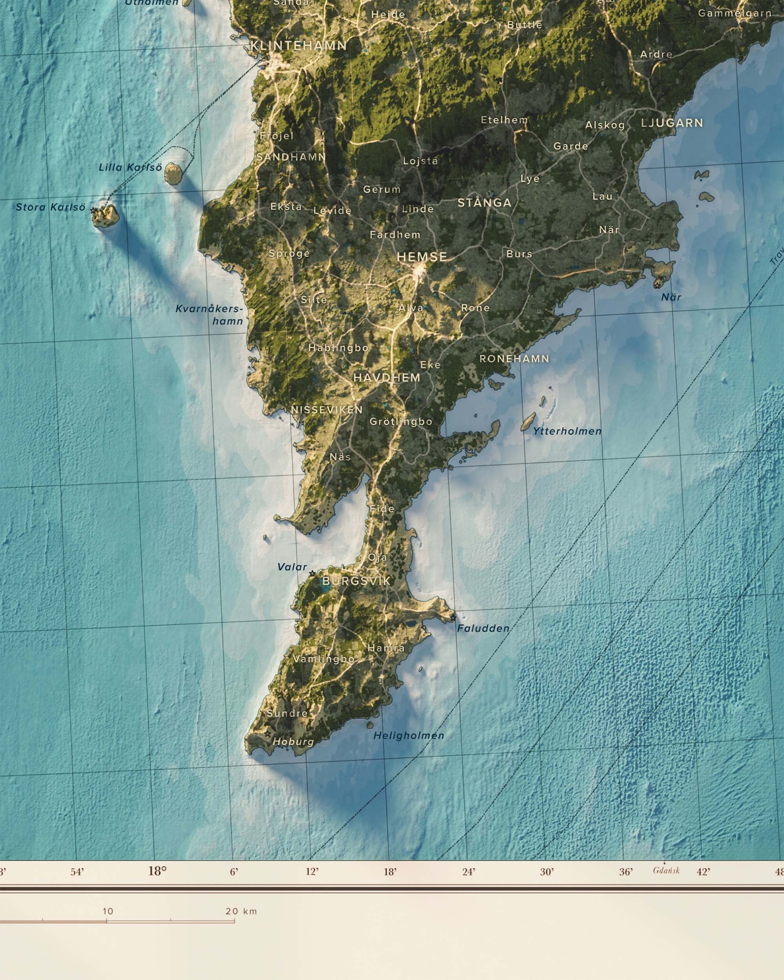 Gotland topografisk karta, detaljbild - blå serien