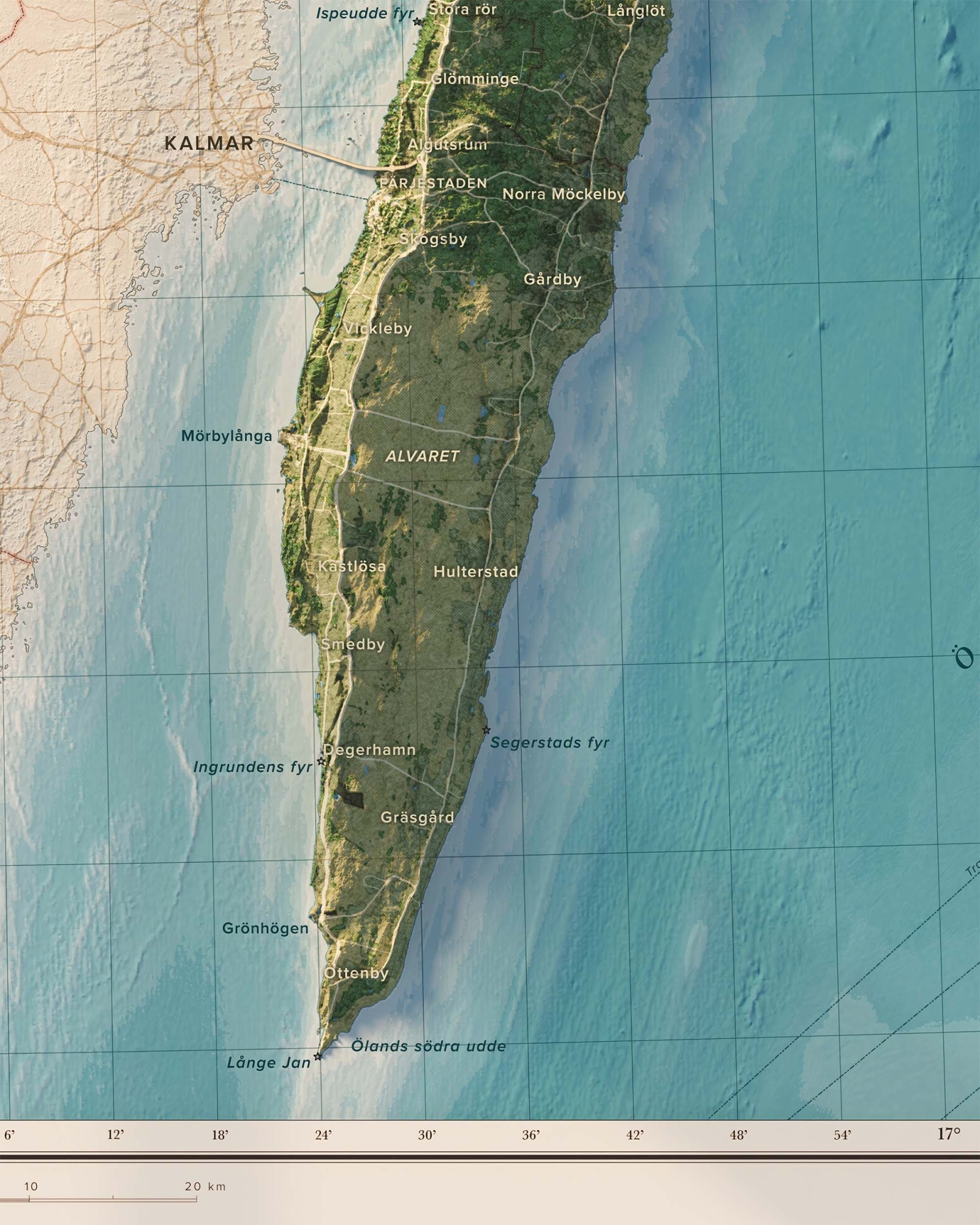 Öland topografisk karta, detaljbild - blå serien