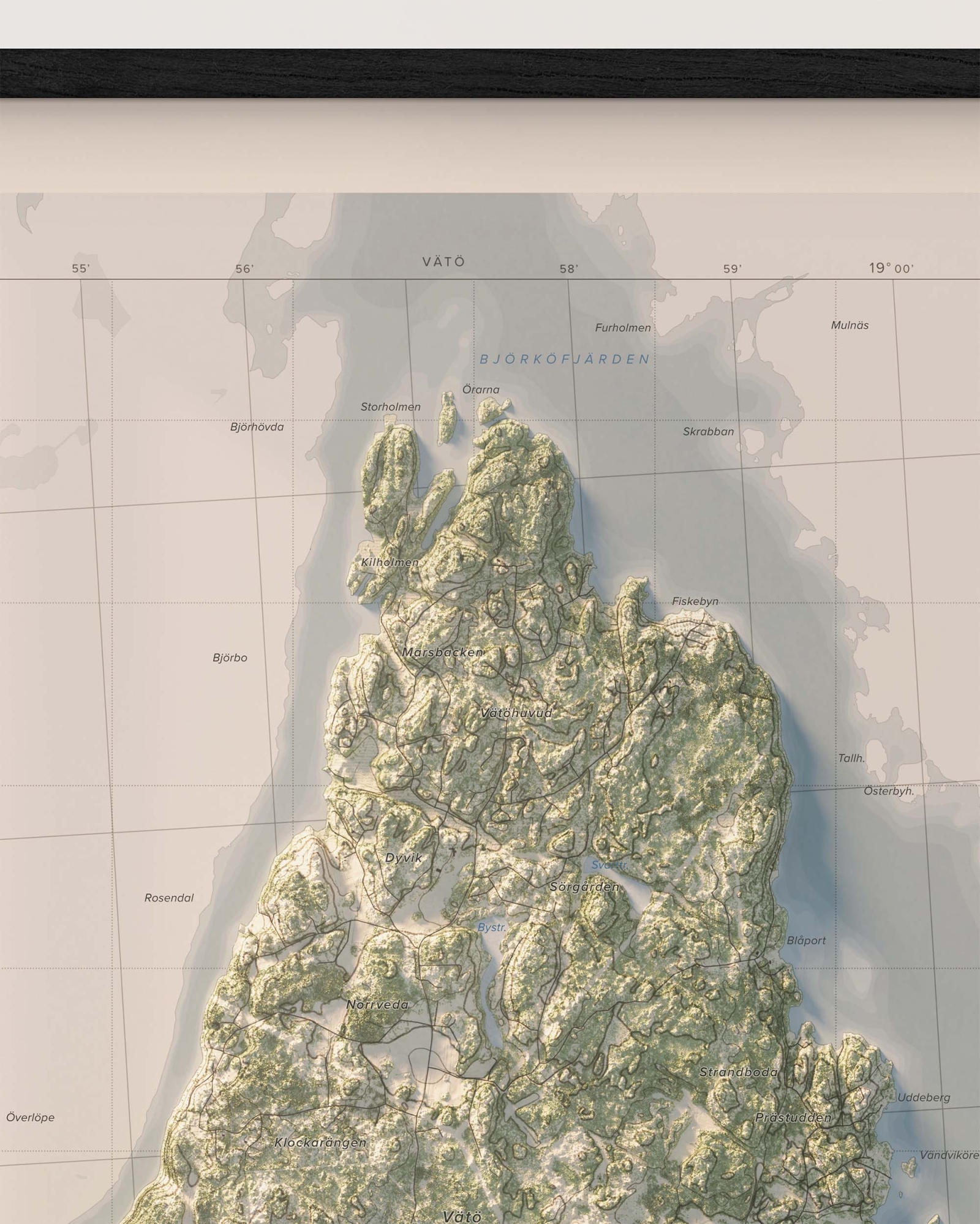 Karta över Vätö i dagsljus, detaljbild