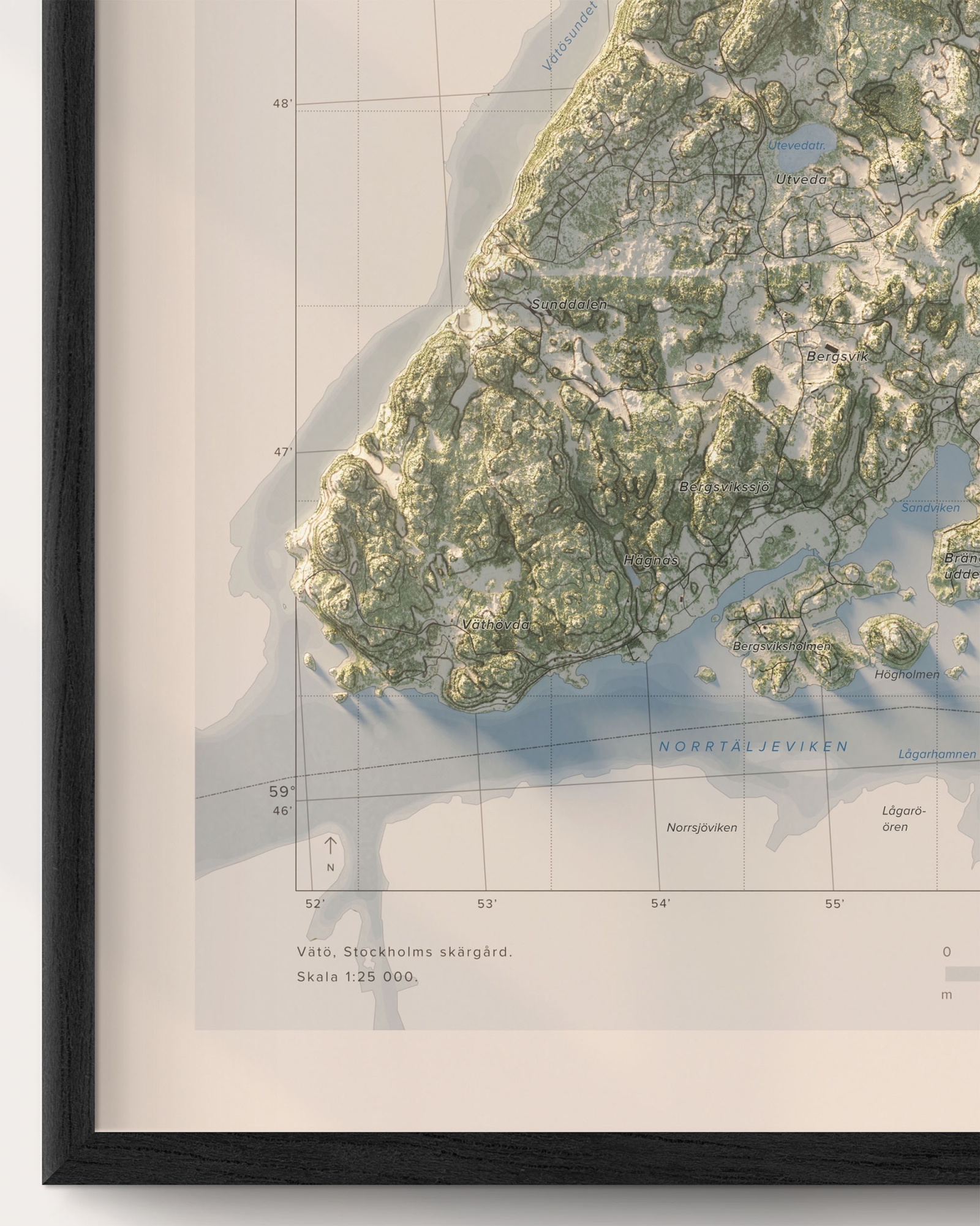 Karta över Vätö i dagsljus, detaljbild