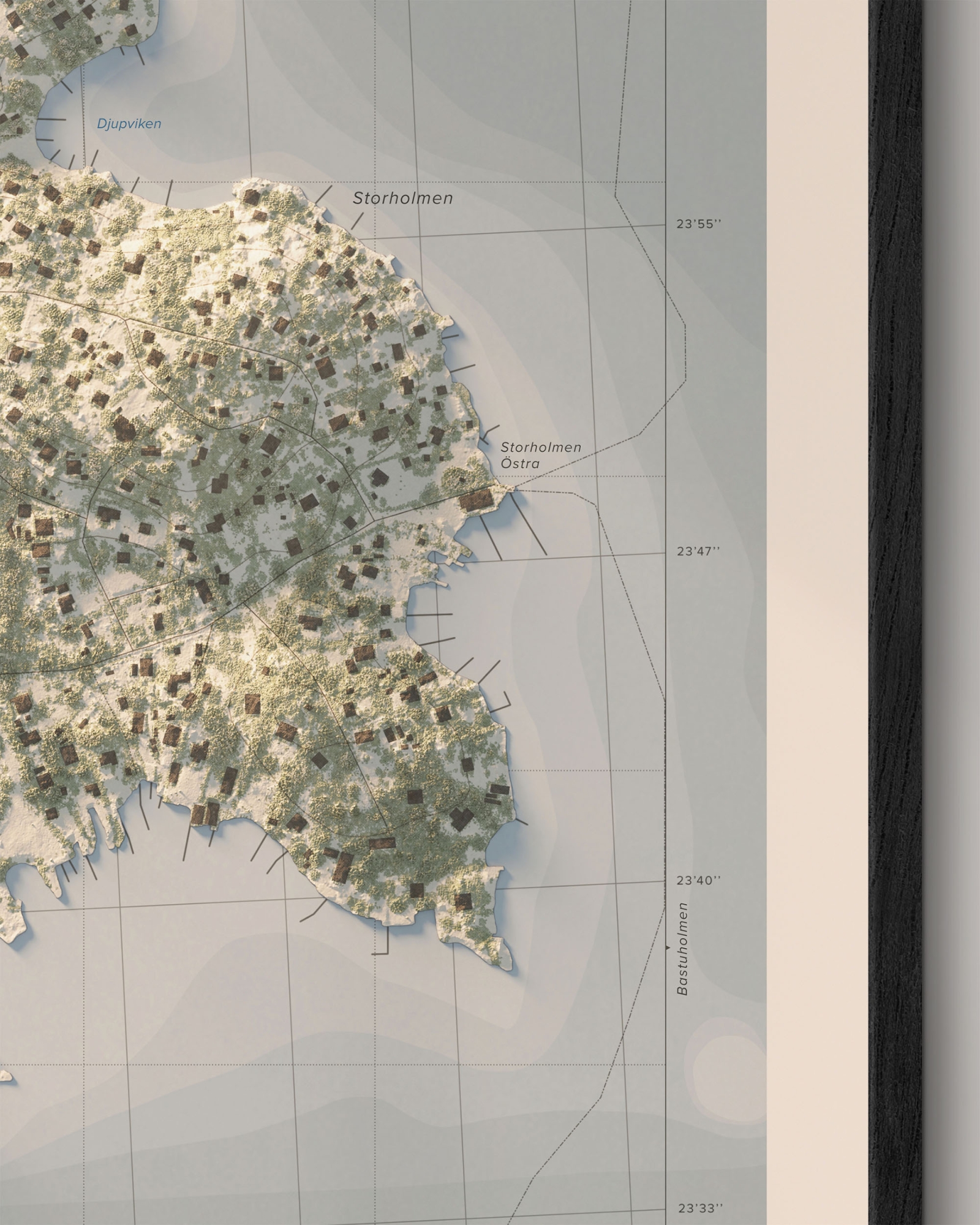 Topografisk karta över Storholmen i dagsljus, detaljbild