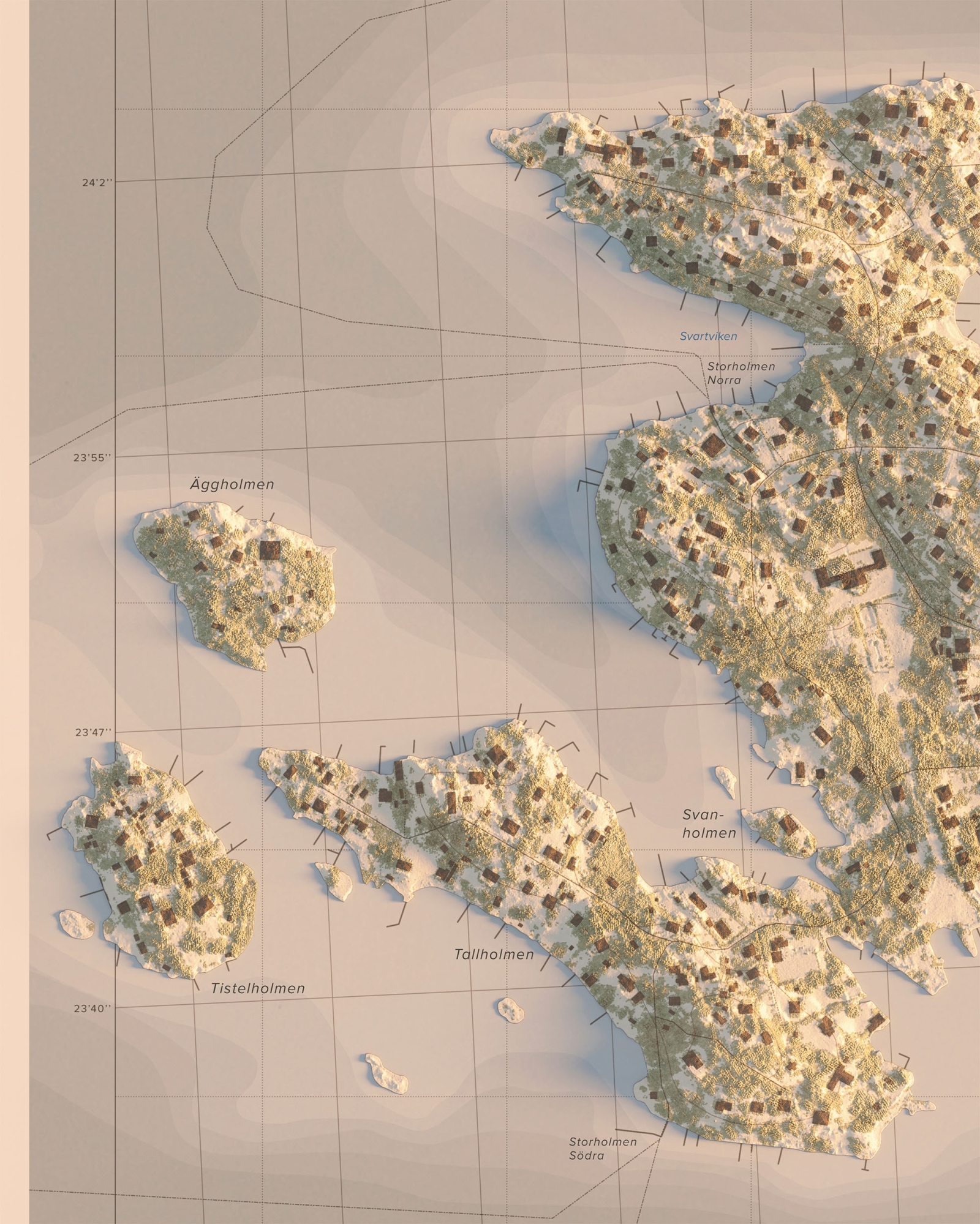 Topografisk karta över Storholmen i morgonljus, detaljbild