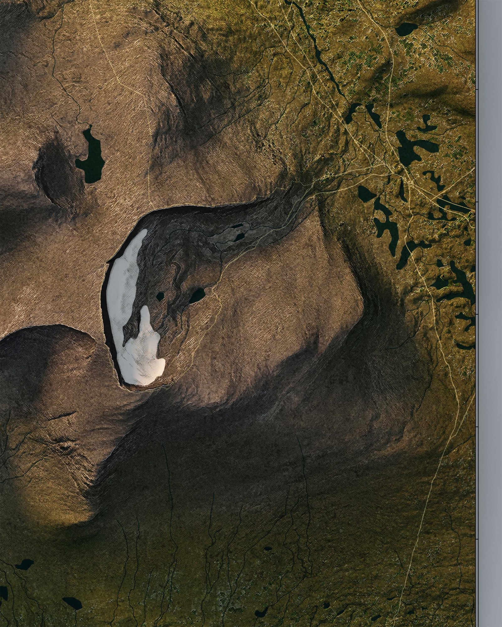 Topografisk karta över Helags i dagsljus, detaljbild