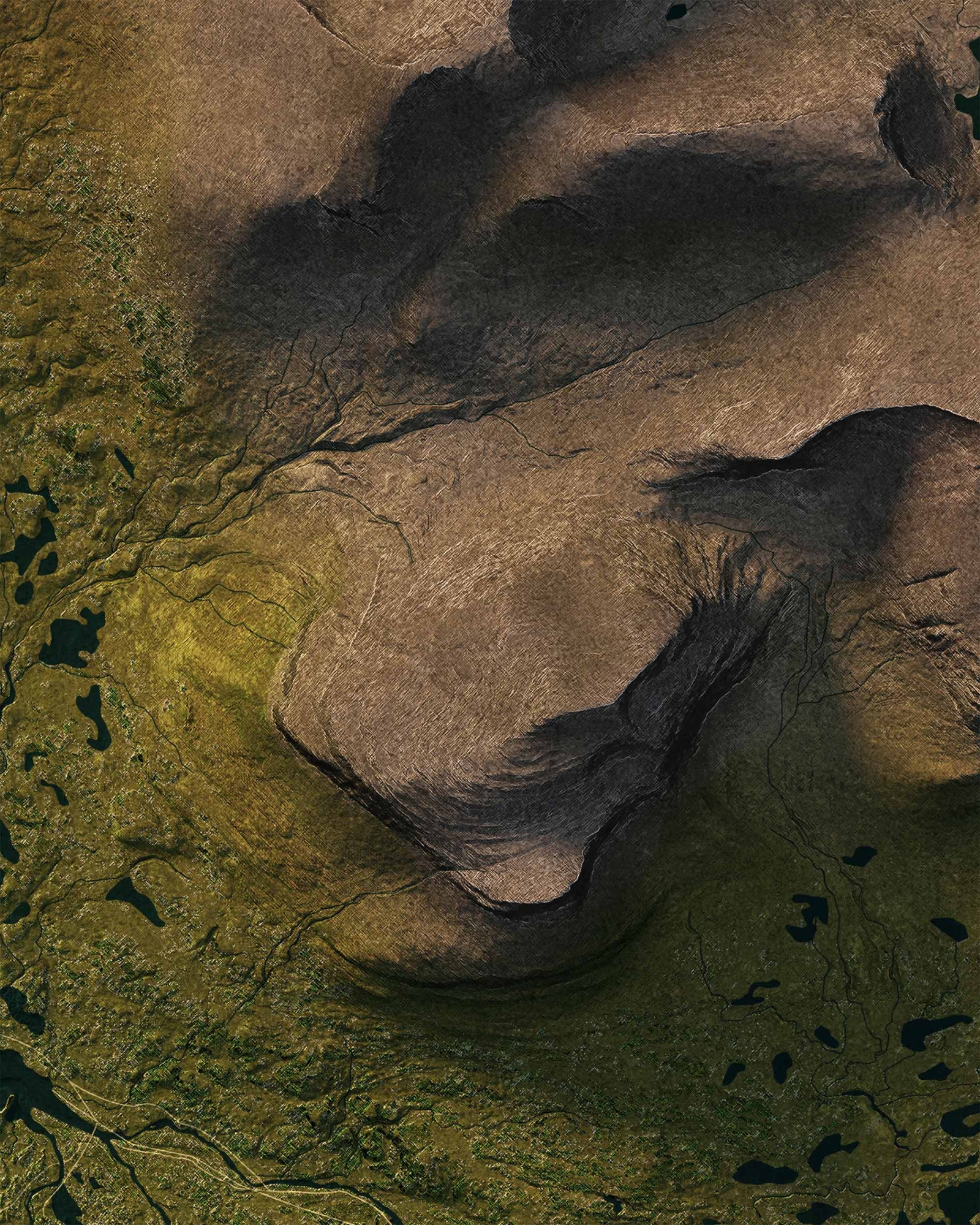 Topografisk karta över Helags i dagsljus, detaljbild