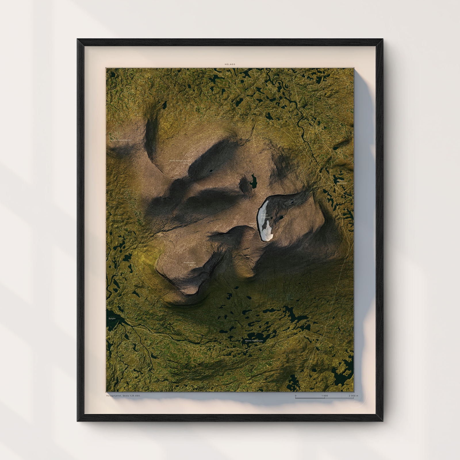 Topografisk karta över Helags i dagsljus