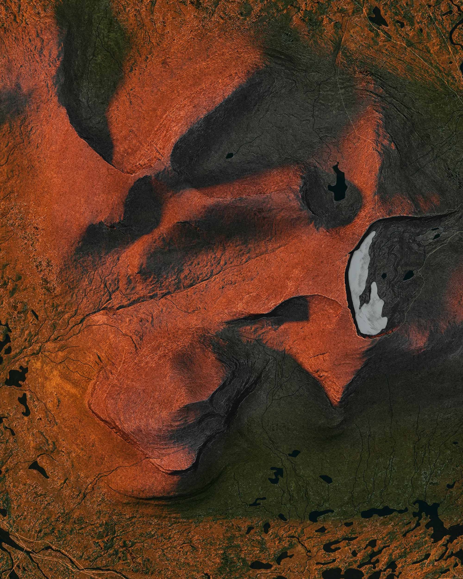 Topografisk karta över Helags i kvällsljus, detaljbild