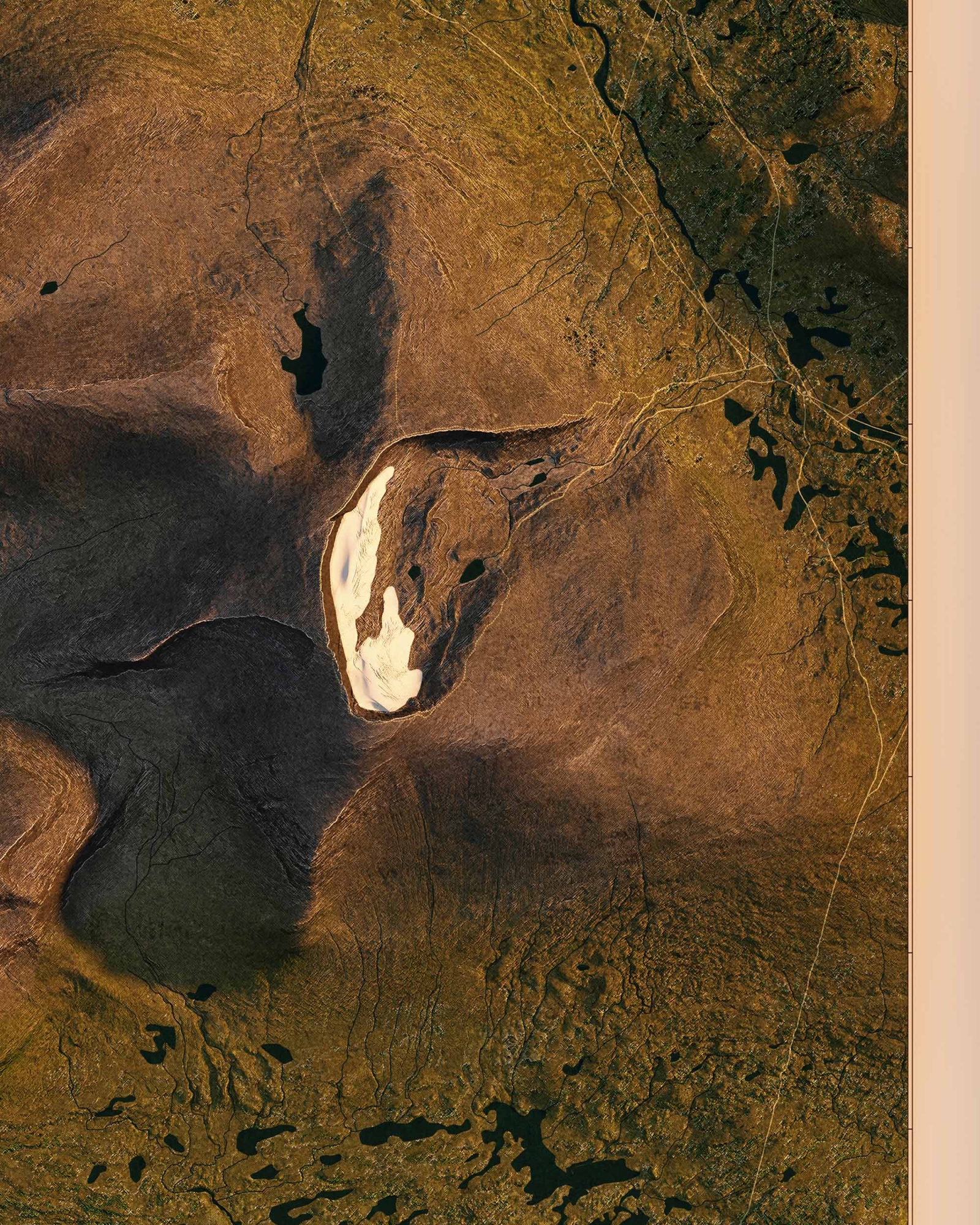 Topografisk karta över Helags i morgonljus, detaljbild