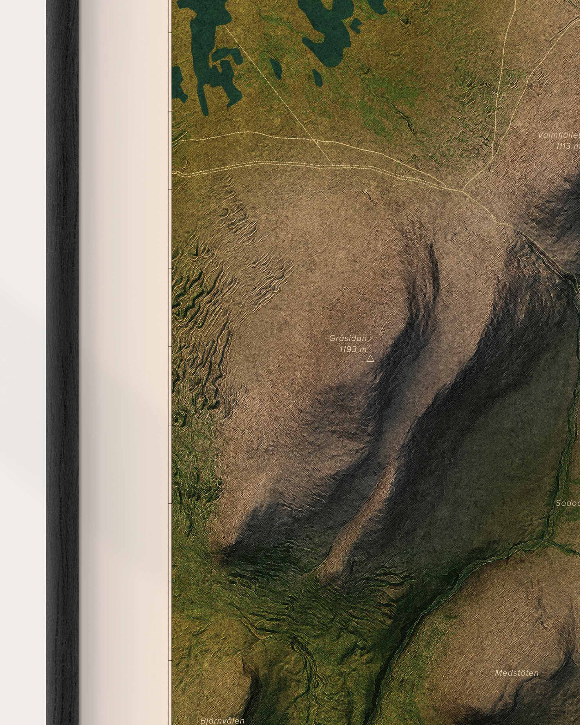 Topografisk karta över Sonfjället i dagsljus, detaljbild