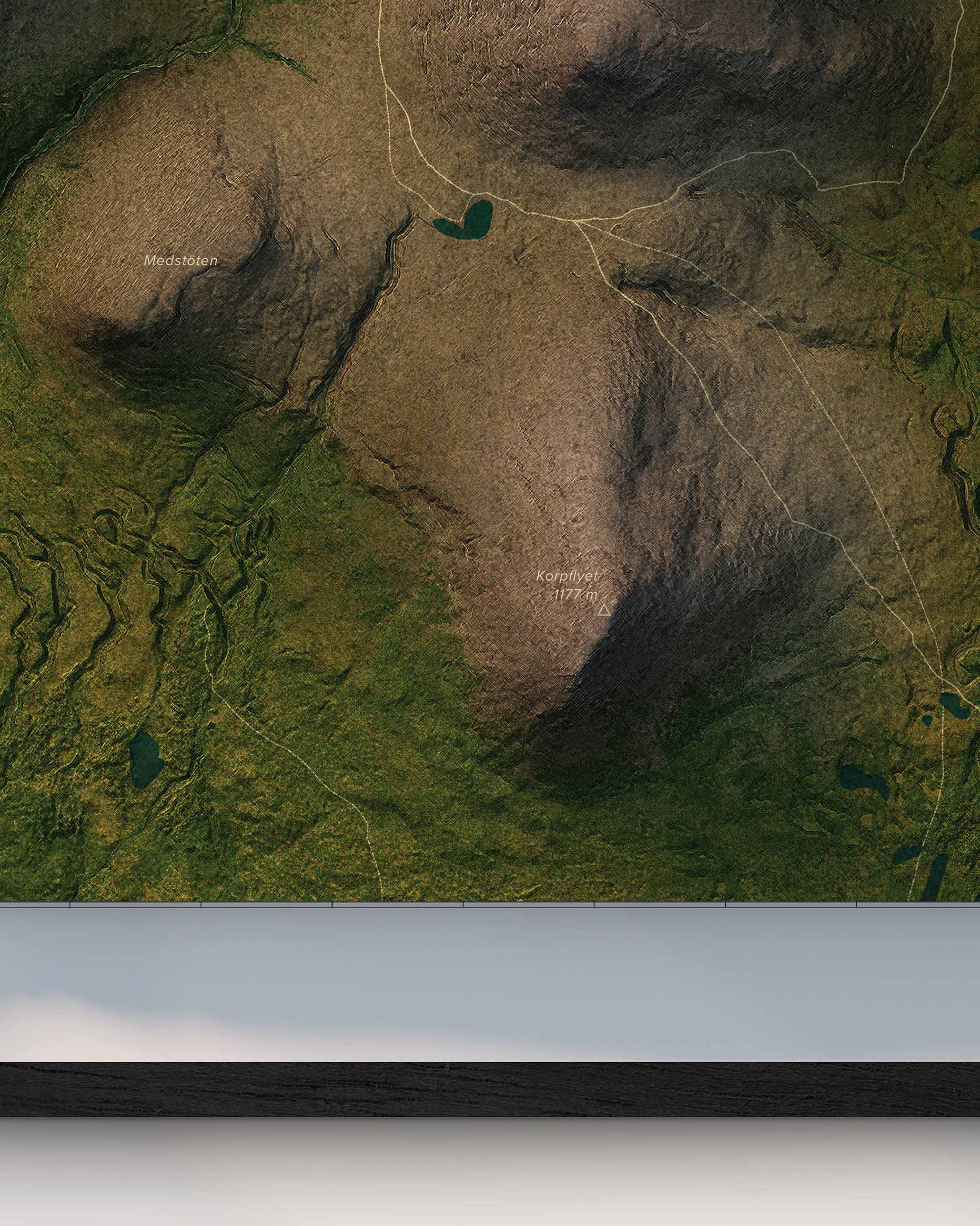 Topografisk karta över Sonfjället i dagsljus, detaljbild