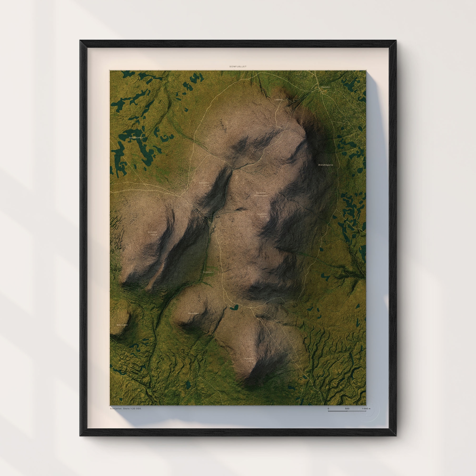 Topografisk karta över Sonfjället i dagsljus