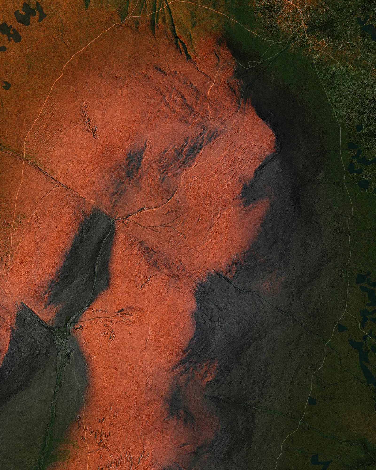 Topografisk karta över Sonfjället i kvällsljus, detaljbild