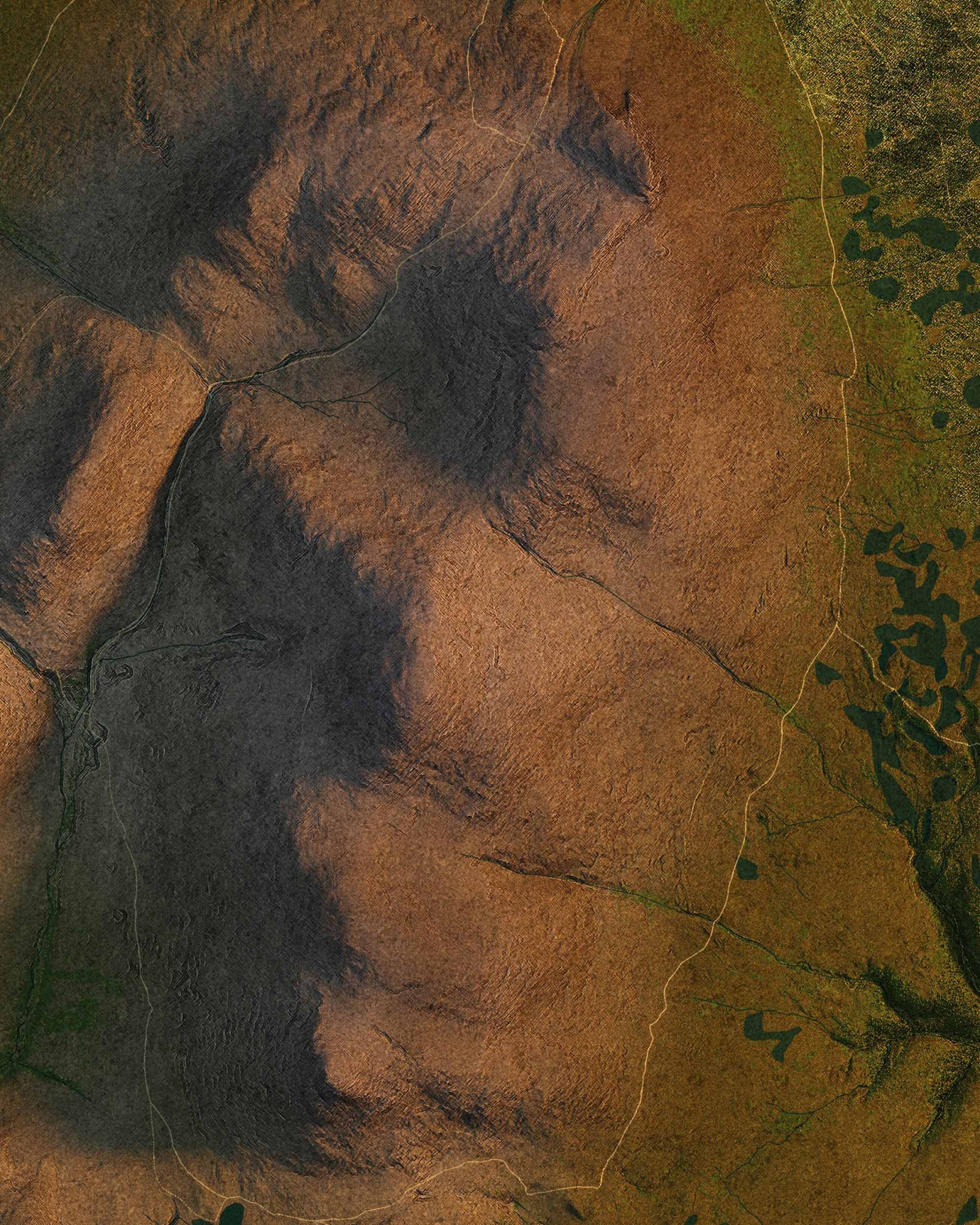 Topografisk karta över Sonfjället i morgonljus, detaljbild